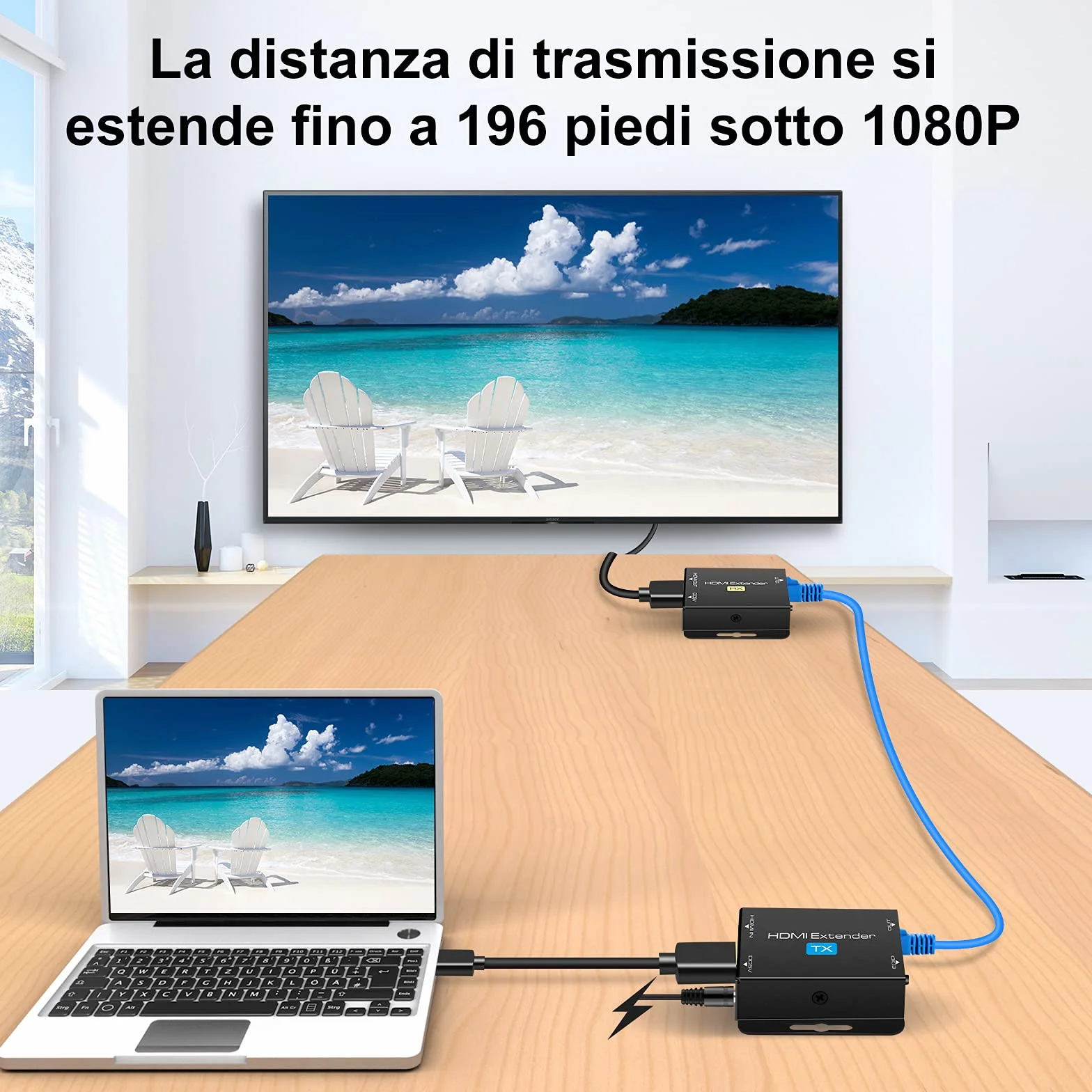VEDINDUST HDMI Extender Over Cat5e 6 7 Ethernet Trasmettitore Ricevitore Supporto Preimpostazioni EDID 1080p POC Solo bisogno di alimentazione TX per lavoro 1080P 50m POC