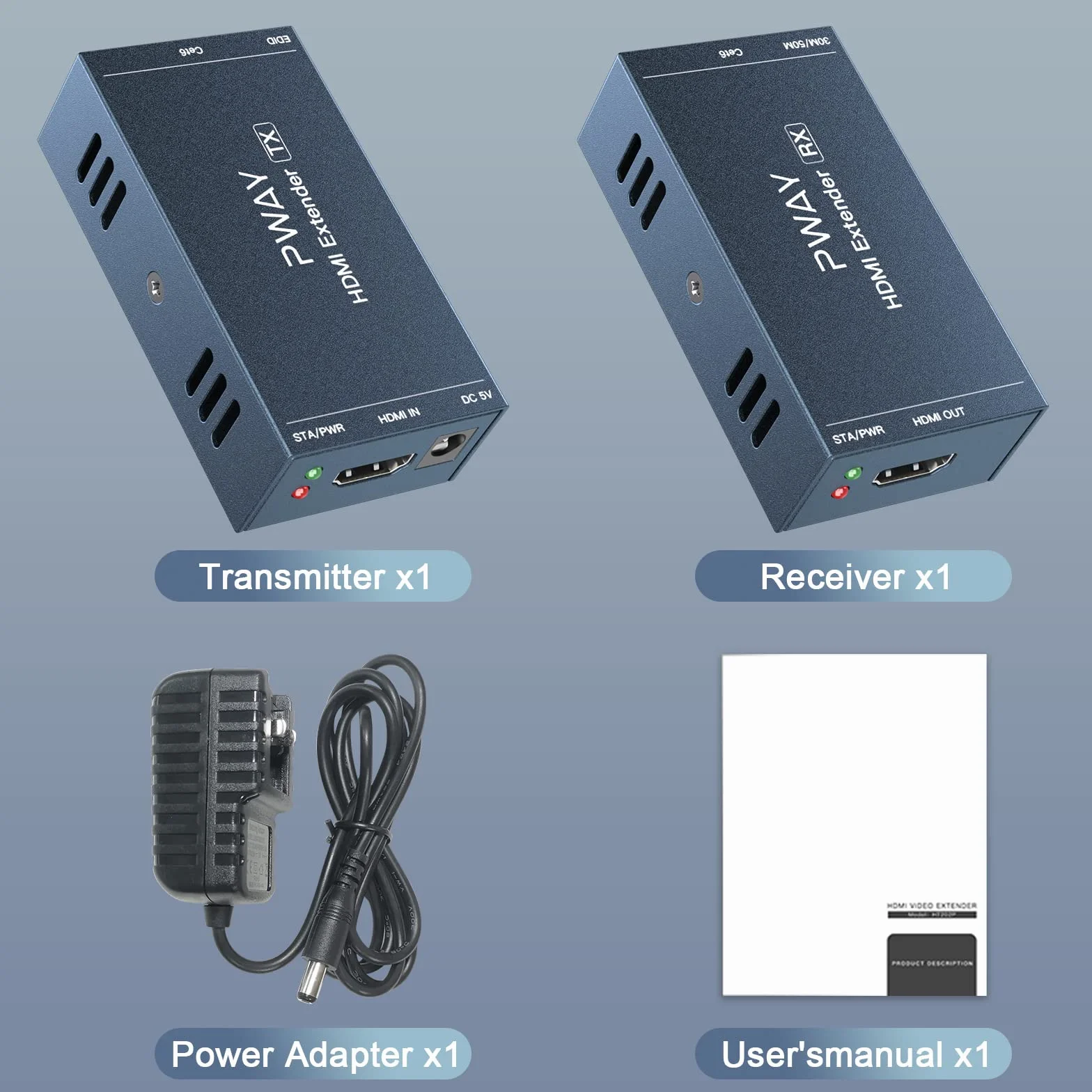PW-HT202PG HDMI Extender 165ft/50 metri, cavo Cat5e/Cat6, Full HD 1080P, controllo dei dati, trasmissione di alimentazione..