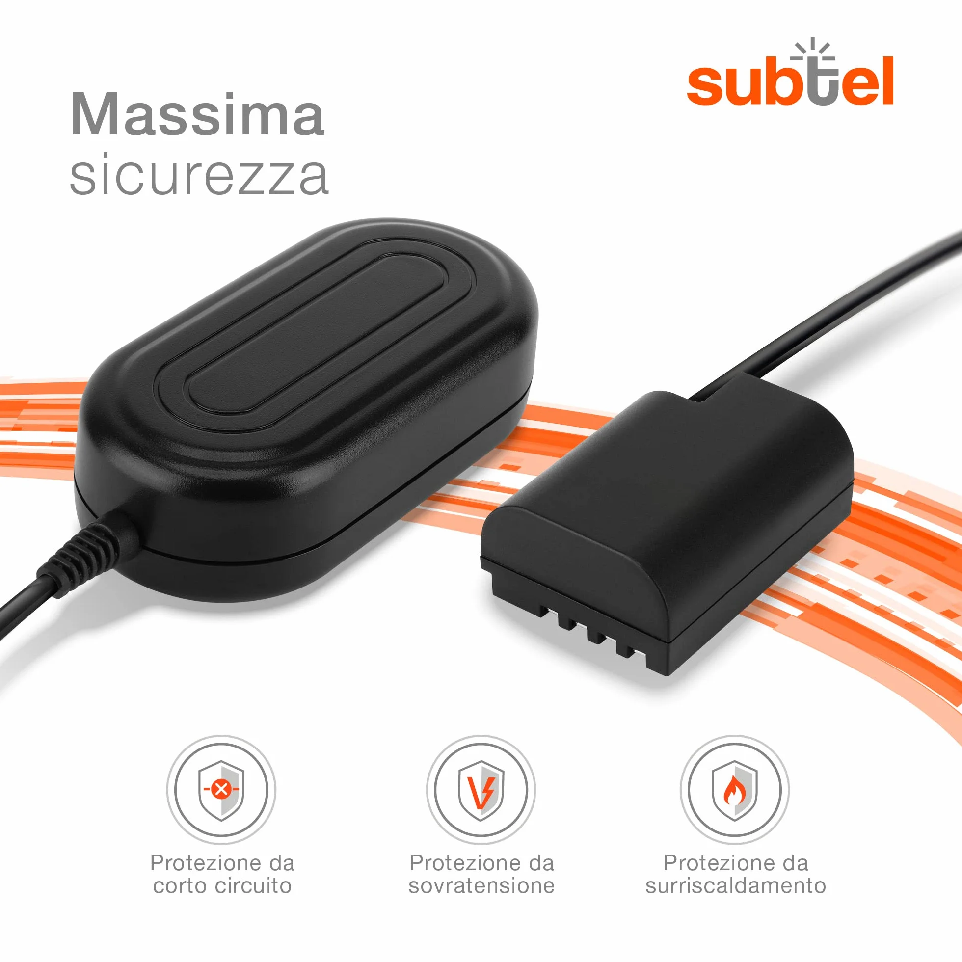 subtel Alimentatore DMW-AC8 + DMW-DCC12 compatibile con ca. 3m + DC Coupler accu Adattatore, Alimentazione da corrente di rete Accoppiatore CC, dummy battery