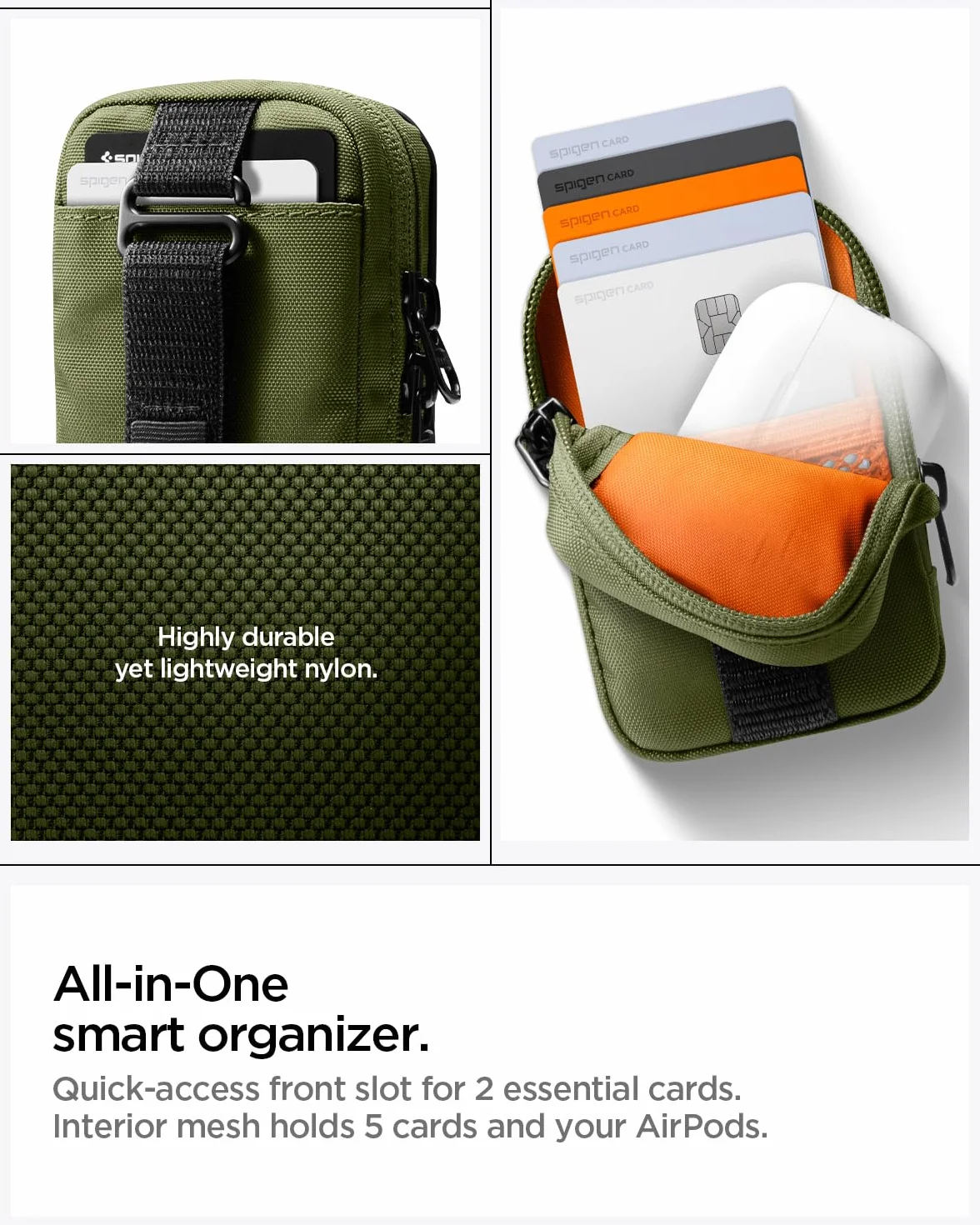 Spigen TinTap Zip MagFit Portafoglio MagSafe con Mini Pochette Blocco RFID Wallet Magnetico Portacarte Compatibile con iPhone 17/16-12, AirPods Pro 3-1 e AirPods 4-1, Accessori MagSafe - Verde Oliva