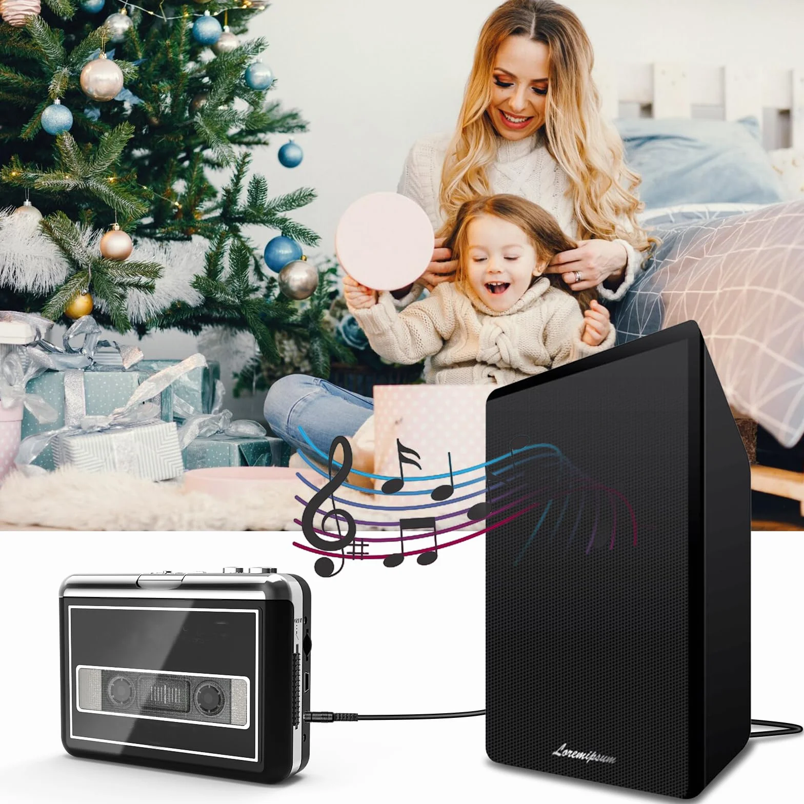 Lettore di Cassette Portatile, Converte in MP3, Compatibile con Computer, Riavvolgimento Automatico, Registrazione Digitale