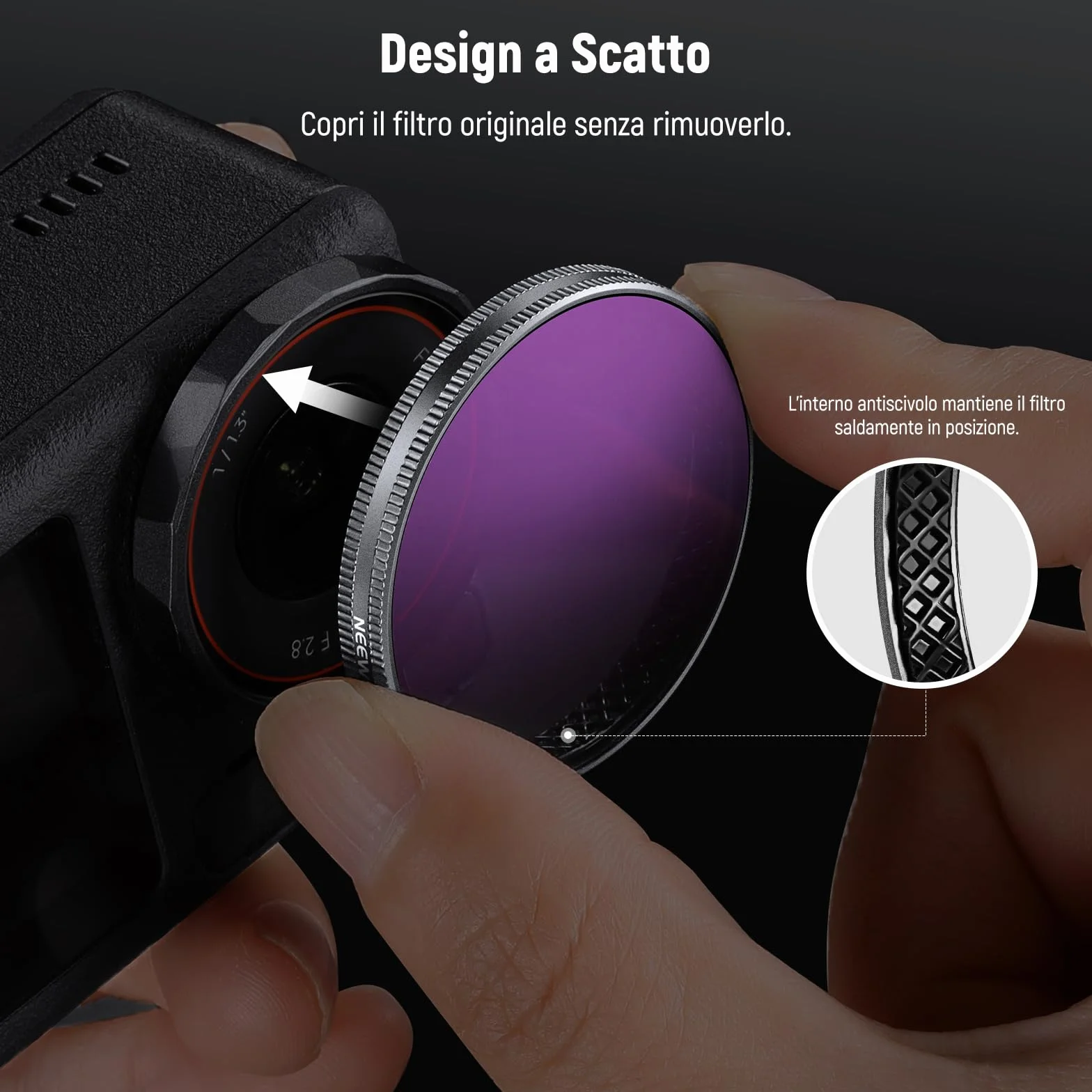 NEEWER Set di Filtro ND Compatibile con DJI Osmo Action 5 Pro/4/3, 4 Pezzi, Filtri ND8/ND16/ND32/CPL in Vetro Ottico HD Multistrato a Scatto, Accessori per Obiettivi Action Camera con 2x Panni Pulizia