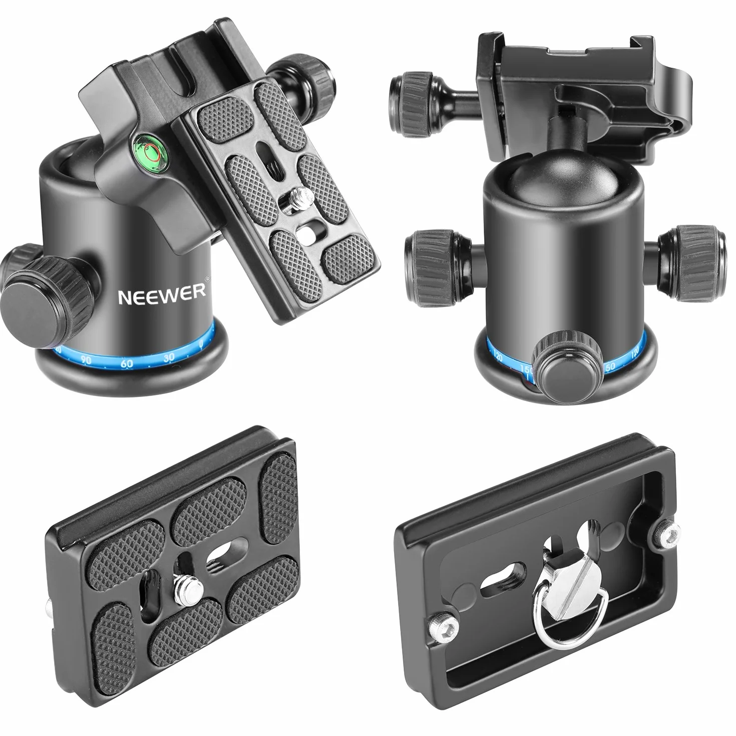 NEEWER Testa a Sfera per Treppiede 36MM Panoramica a 360° Piastra a Sgancio Rapido Arca, Vite 1/4" Filettato 3/8", Carico Massimo 17,6 lb/8 kg, per Monopiede, Fotocamera DSLR, Videocamera (Blu)