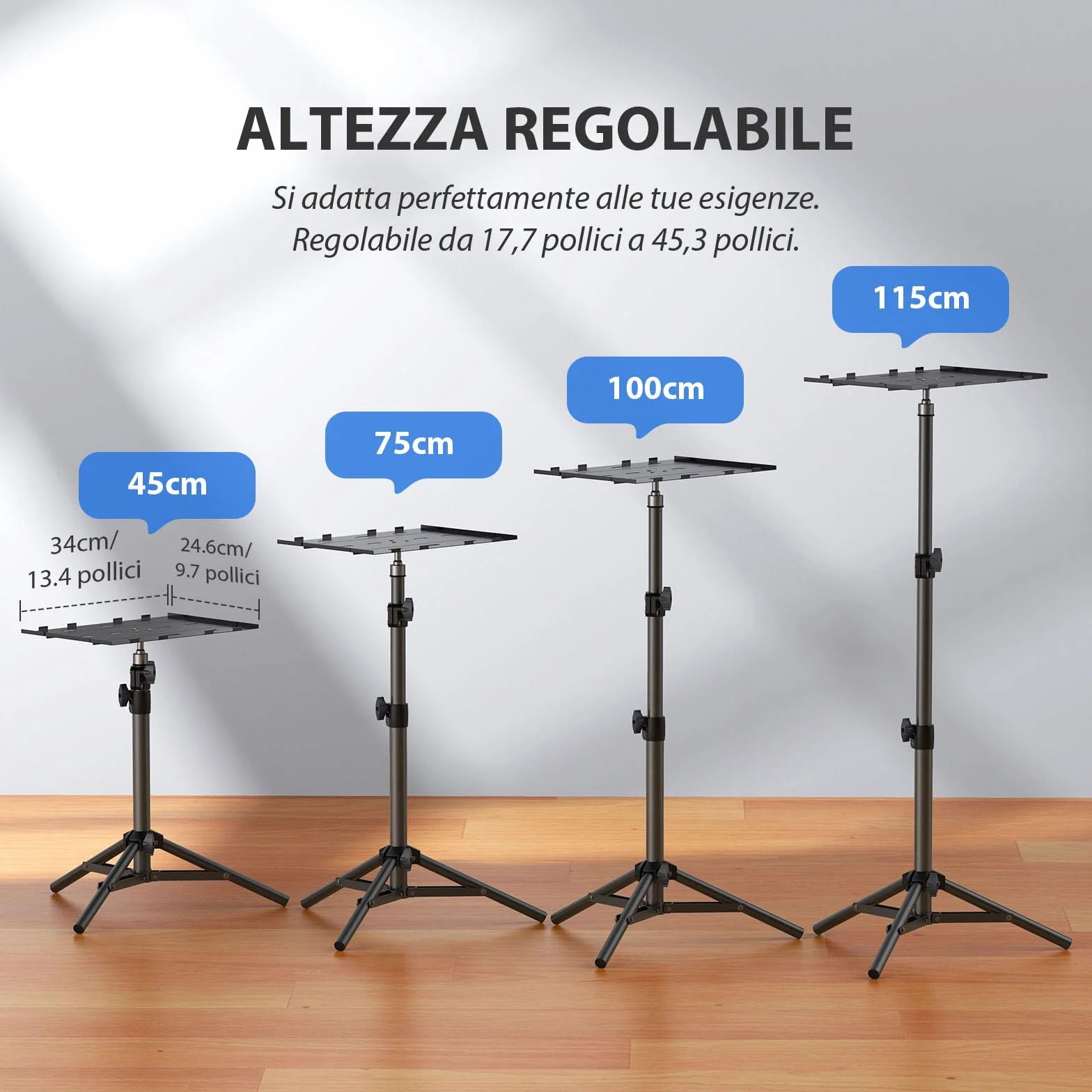 Supporto per Proiettore, Treppiede per Laptop Portatile, Supporto Multifunzionale, Altezza Regolabile da 45cm a 115cm, con Piatto Pieghevole, Capacità di carico 10KG, Film all'Aperto e Uffici
