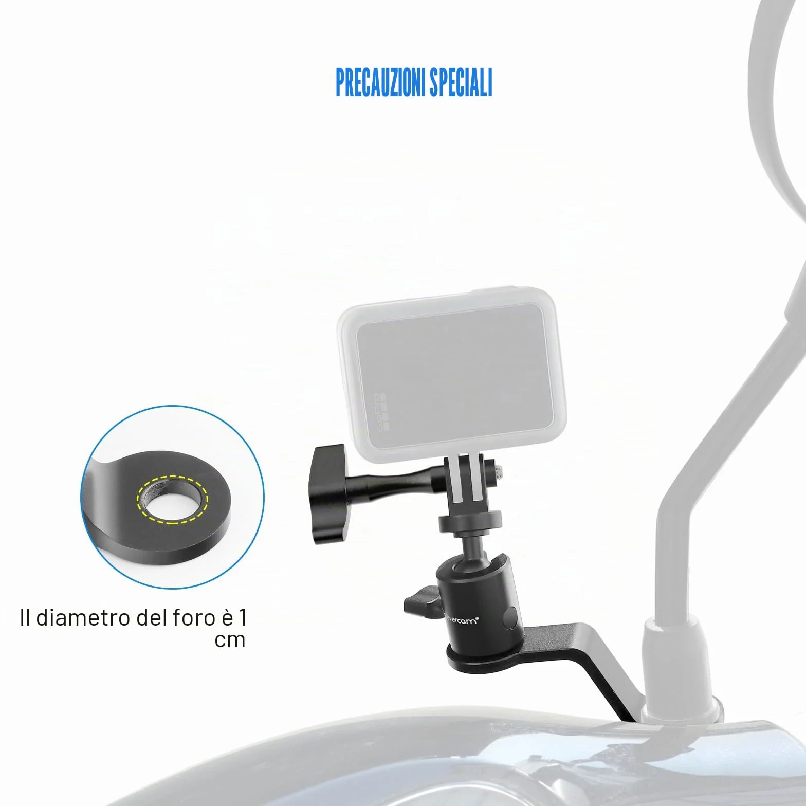 Forevercam Supporto per Moto specchietto retrovisore in Alluminio a 360° Compatibile con Gopro Max Hero 12/11/10/9/8/7/6/5, YI, AKASO, SJCAM, DJI Osmo e Altre Fotocamere di Azione
