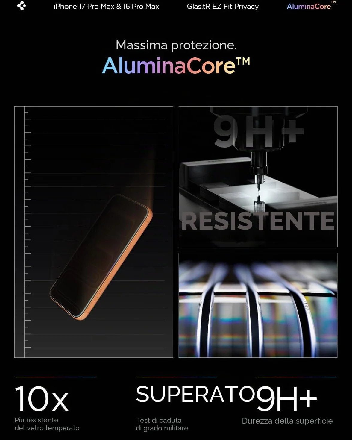 Spigen Glas.tR EZ Fit Vetro Temperato compatibile con iPhone 17 Pro Max, iPhone 16 Pro Max, 2 Pezzi, Anti-Spia, Protezione della Privacy, Durezza 9H Pellicola prottetiva