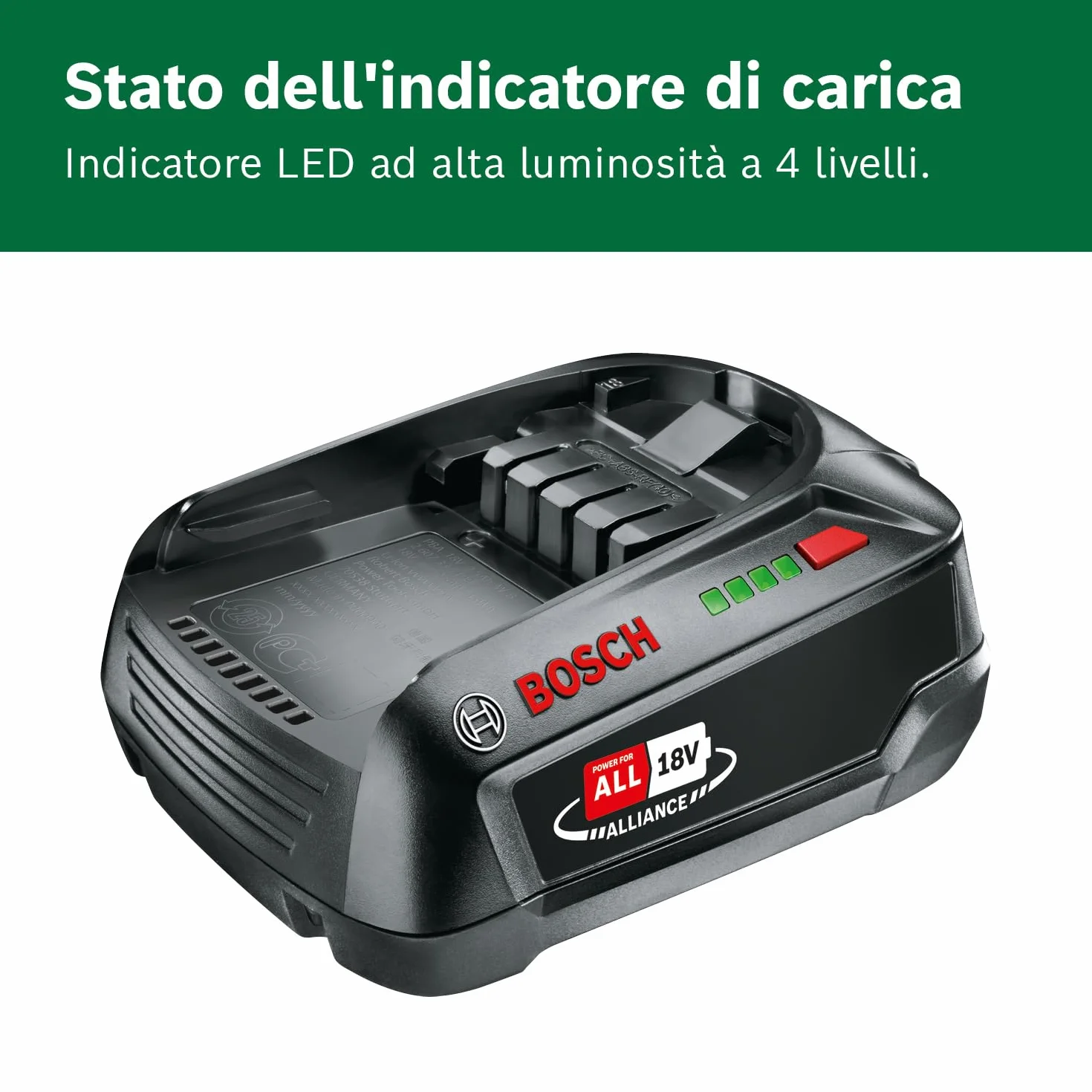 Bosch Batteria sostitutiva PBA 18V 2,5Ah W-C (sistema 18V; elevata capacità per una maggiore autonomia; compatibile con tutti i dispositivi 18V POWER FOR ALL)