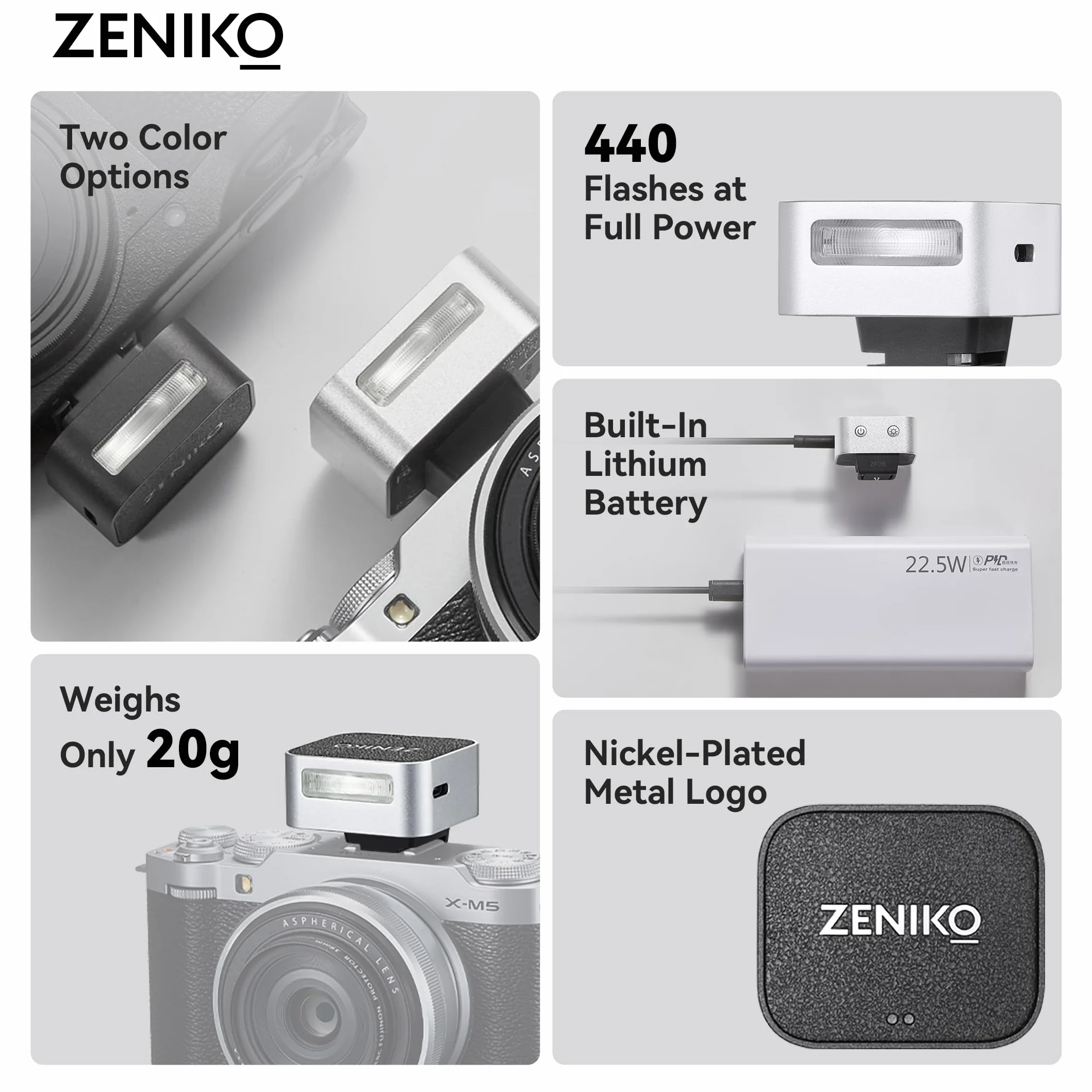 Zeniko ZF08 Flash per Fotocamera GN16 CCT 6500K Supporto Hot Shoe Universale Riciclaggio Veloce 3S
