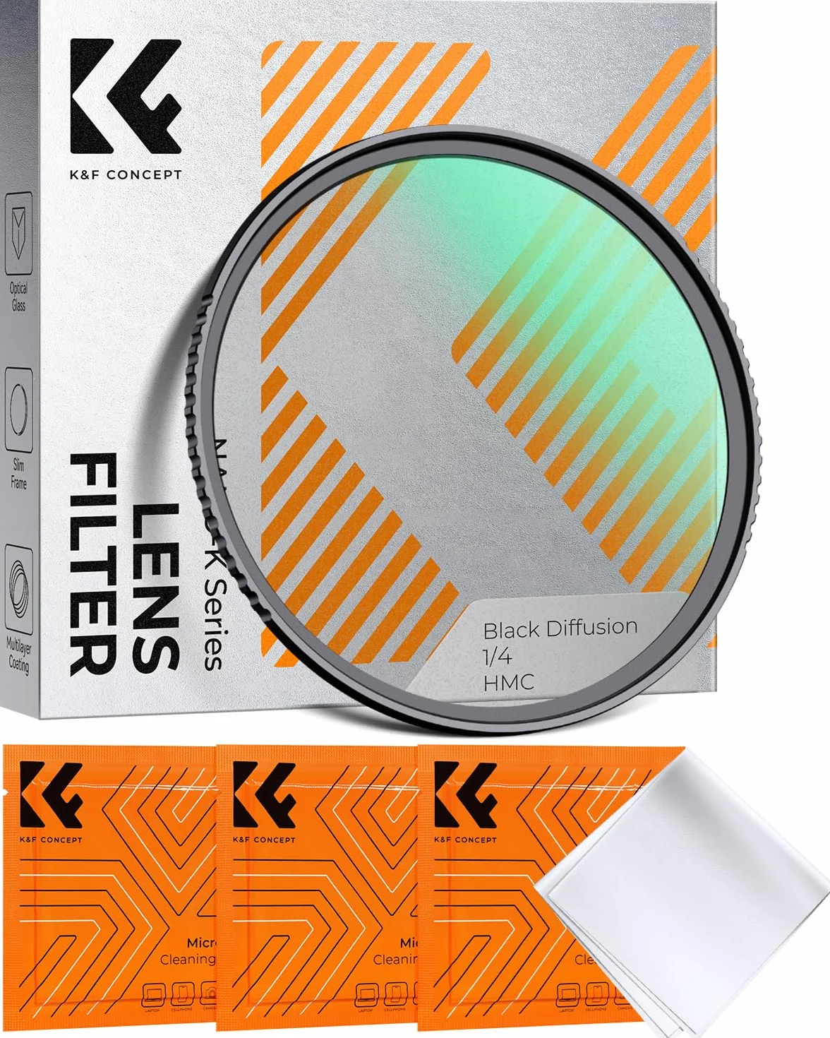 K&F CONCEPT Nano-Klear 52mm Filtro Black Diffusion 1/4, Filtro Black Mist 1/4 Ultrasottili in Vetro Ottico con Nano Rivestimento con 3Pcs Panno di Pulizia