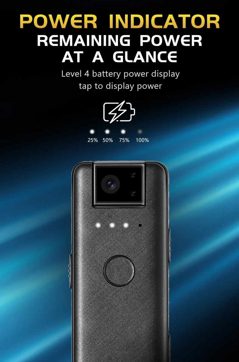 Mini Portatile Body Telecamera – Full HD 1080P Cam - Registrazione Audio Lossless 256Kbps - Visualizzazione Del Livello Della Batteria - Registratori Magnetici/Clip-on - Ricarica Rapida Type-C