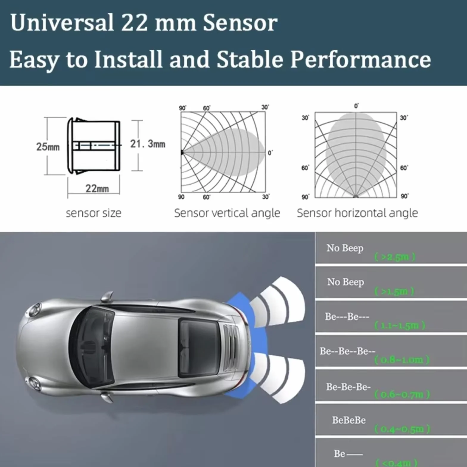Sensore Parcheggio Kit 22mm 4 Sensori con Monitor LED Retromarcia Parktronic Automatico Rilevatore Radar Display Retroilluminato Nero