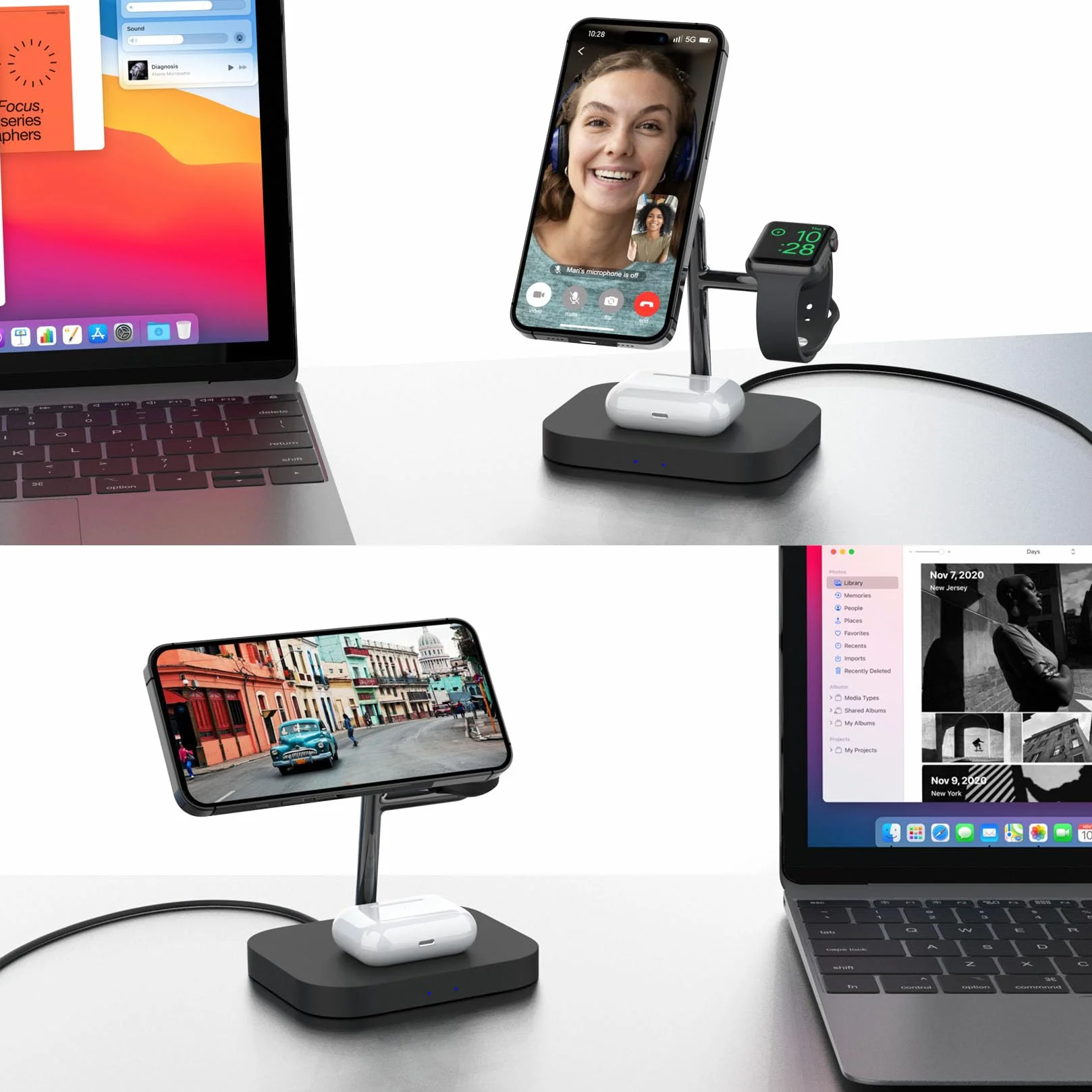 Boaraino Caricatore Wireless Magnetica, 3 in 1 Stazione di Ricarica Wireless Compatibile coniPhone 17/17 Pro/17 Pro Max /16/15/14/13/12, Apple Watch 11/10/9/8/7/6/SE/5/4/3, AirPods 2/3/4/Pro