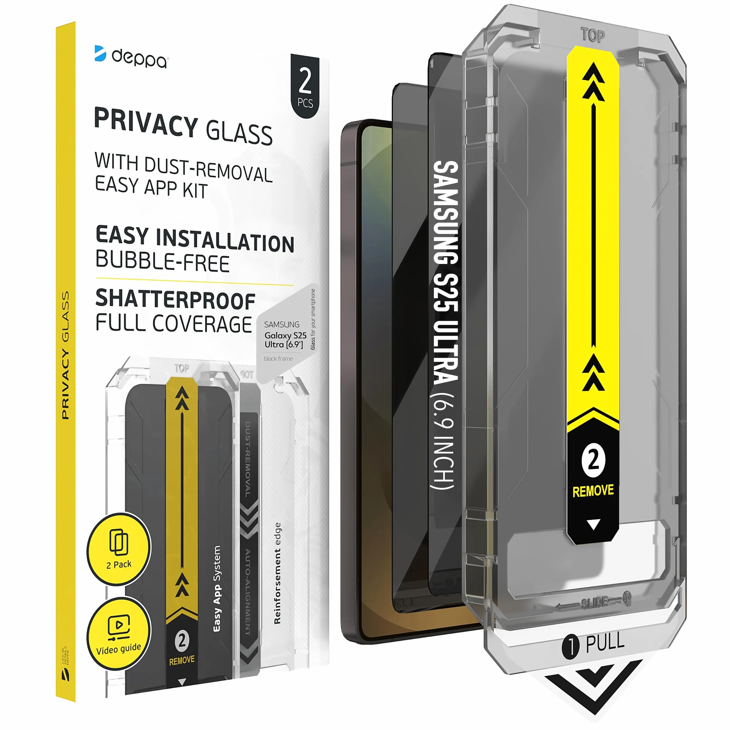 Deppa Privacy Pellicola Protettiva per Samsung Galaxy S25 Ultra (6.9") – Anti Spia Vetro Temperato, Ultra Resistente, Copertura Totale, Anti-Graffio, 2 Pezzi