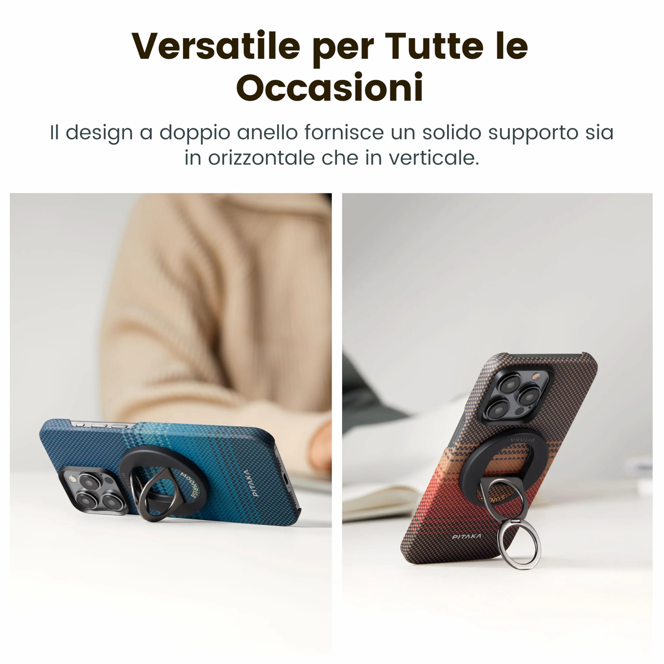 PITAKA Anello Magnetico Gancio Per Cellulare compatibile con il iPhone 16/15/14/13/12, Regolazione Supporto per Telefono compatibile con Magsafe, Leggero Impugnatura Stand [MagEZ Grip 3] Nero/Grigio
