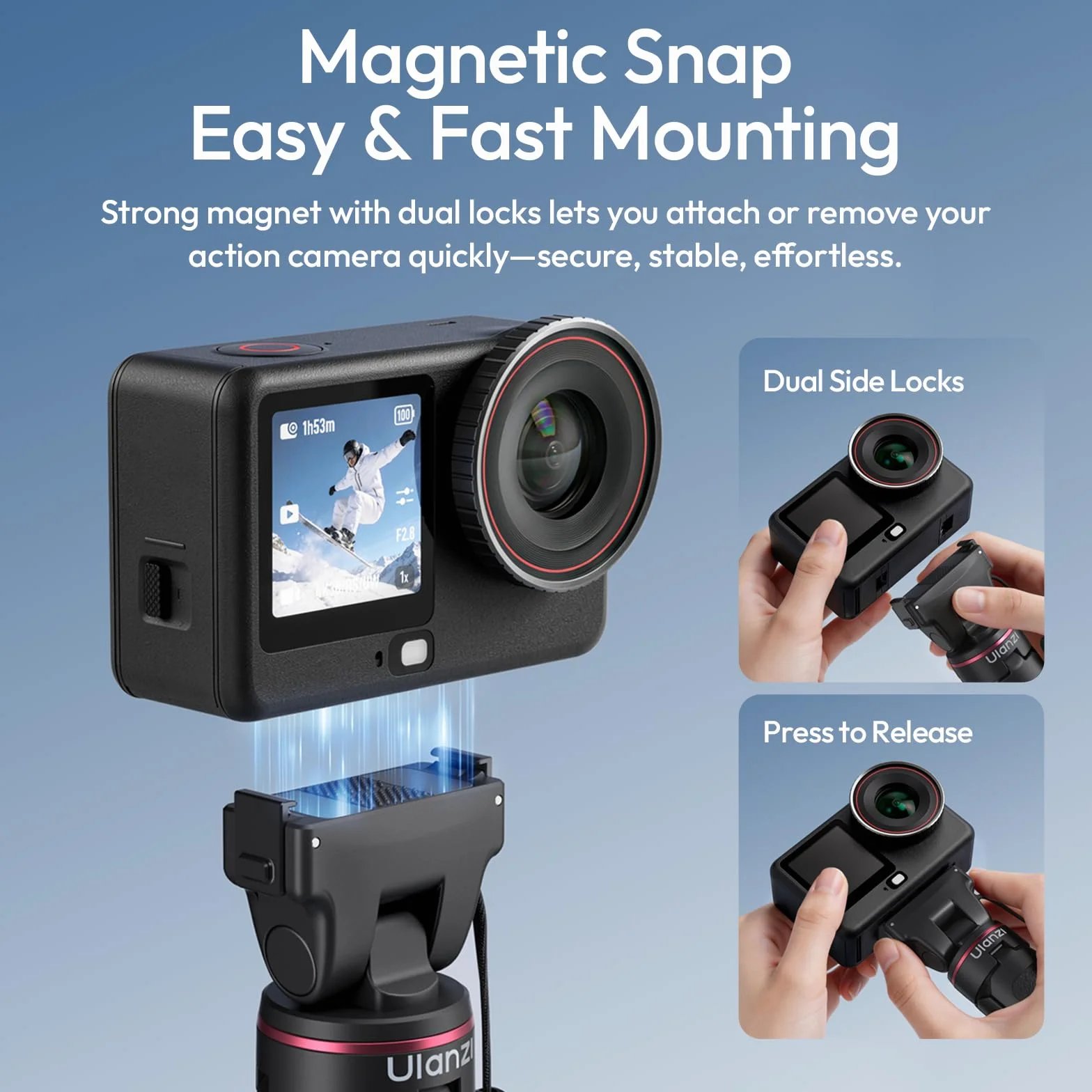 ULANZI MT99 - Treppiede per fotocamera DJI Osmo Action 5 Pro, Nano/Osmo Action 4, con chiusura in , supporto magnetico a sgancio rapido, mini treppiede