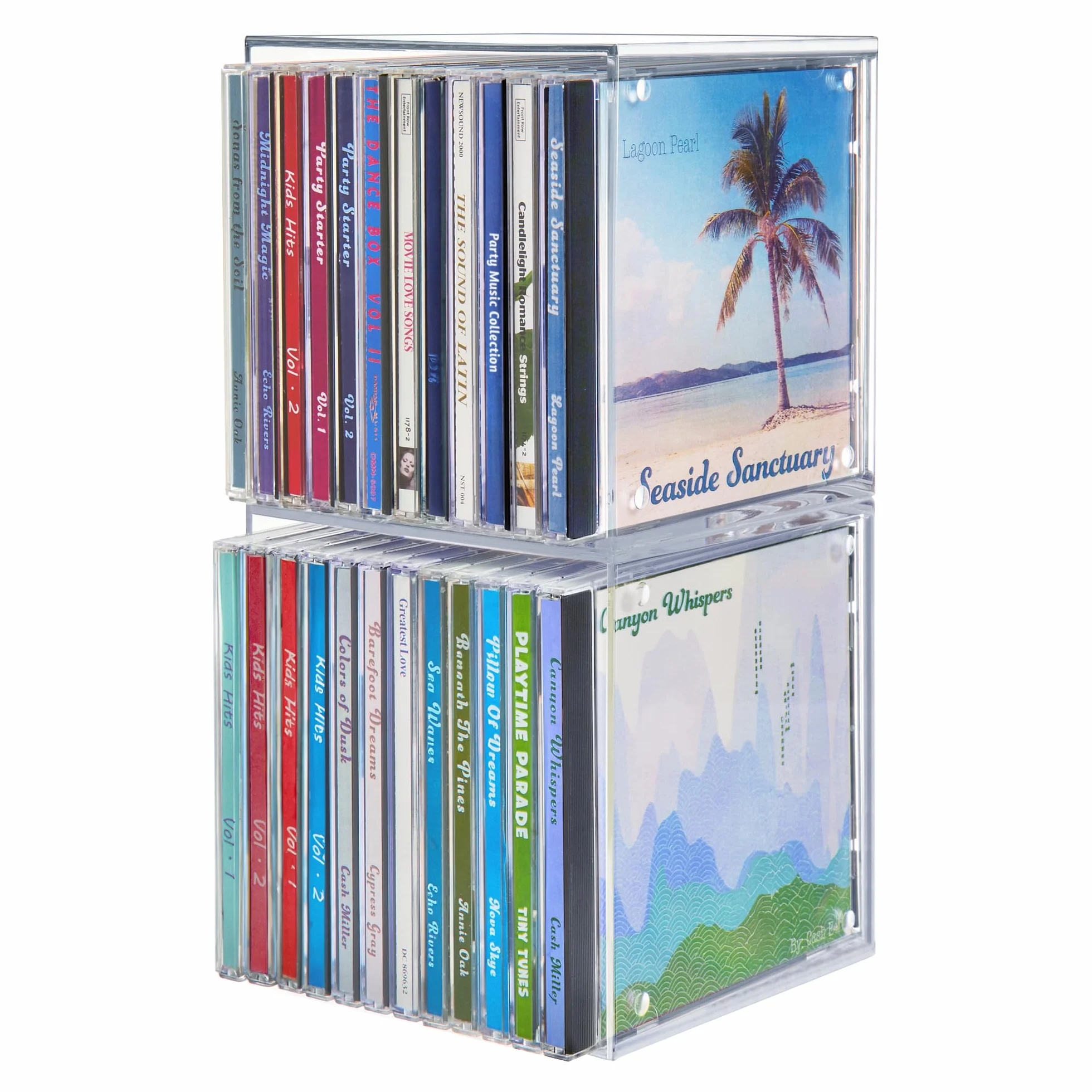 STORi Organizzatori impilabili per CD in plastica trasparente (confezione da 2) cubi porta gioielli, perfetti per sala teatro, contiene fino a 12 custodie per CD per organizer, prodotti negli Stati