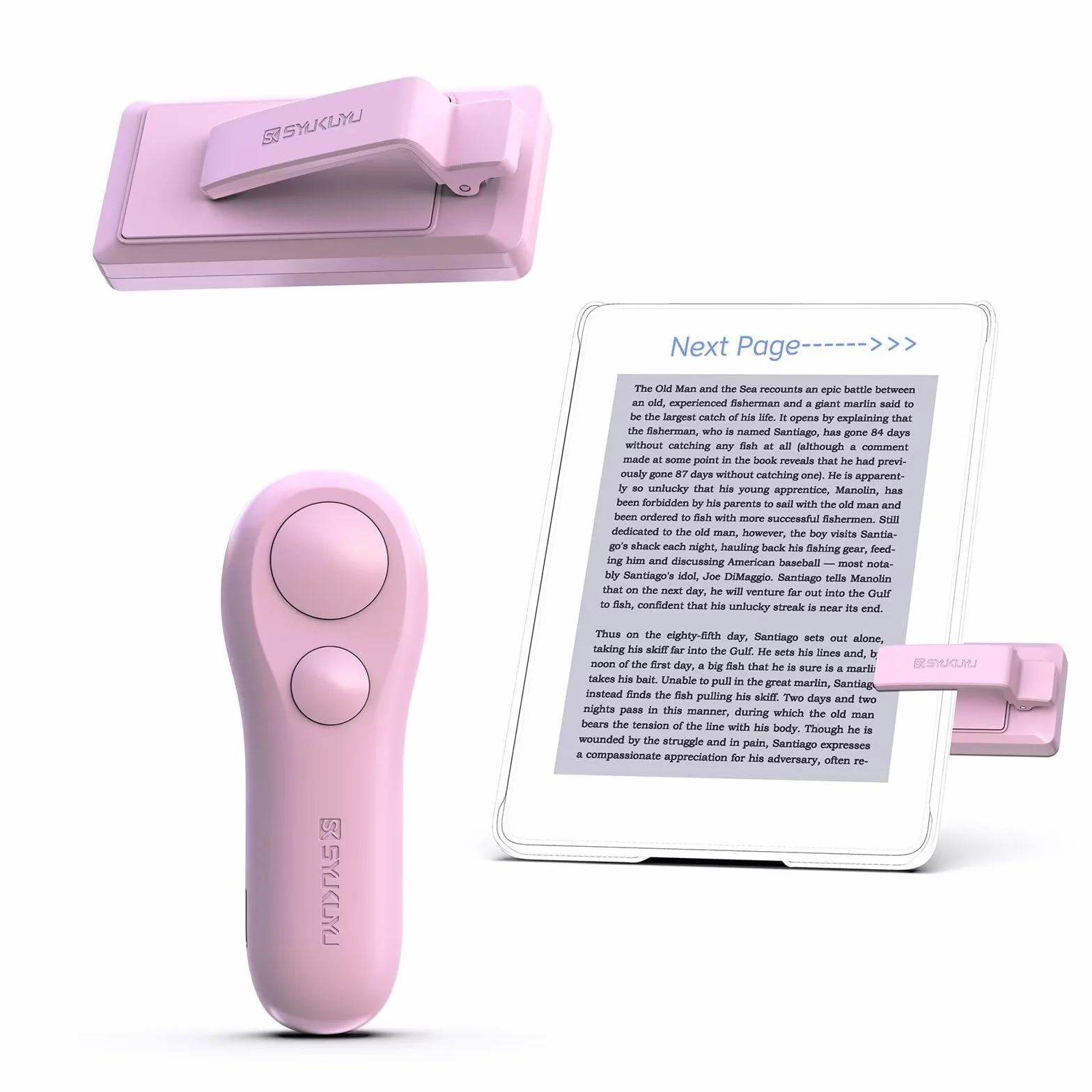 SK SYUKUYU Page Turner per Kindle Paperwhite Oasis Kobo eReaders, telecomando RF Clicker per iPad Tablets lettura, fotocamera remota e pulsante video (Rosa)