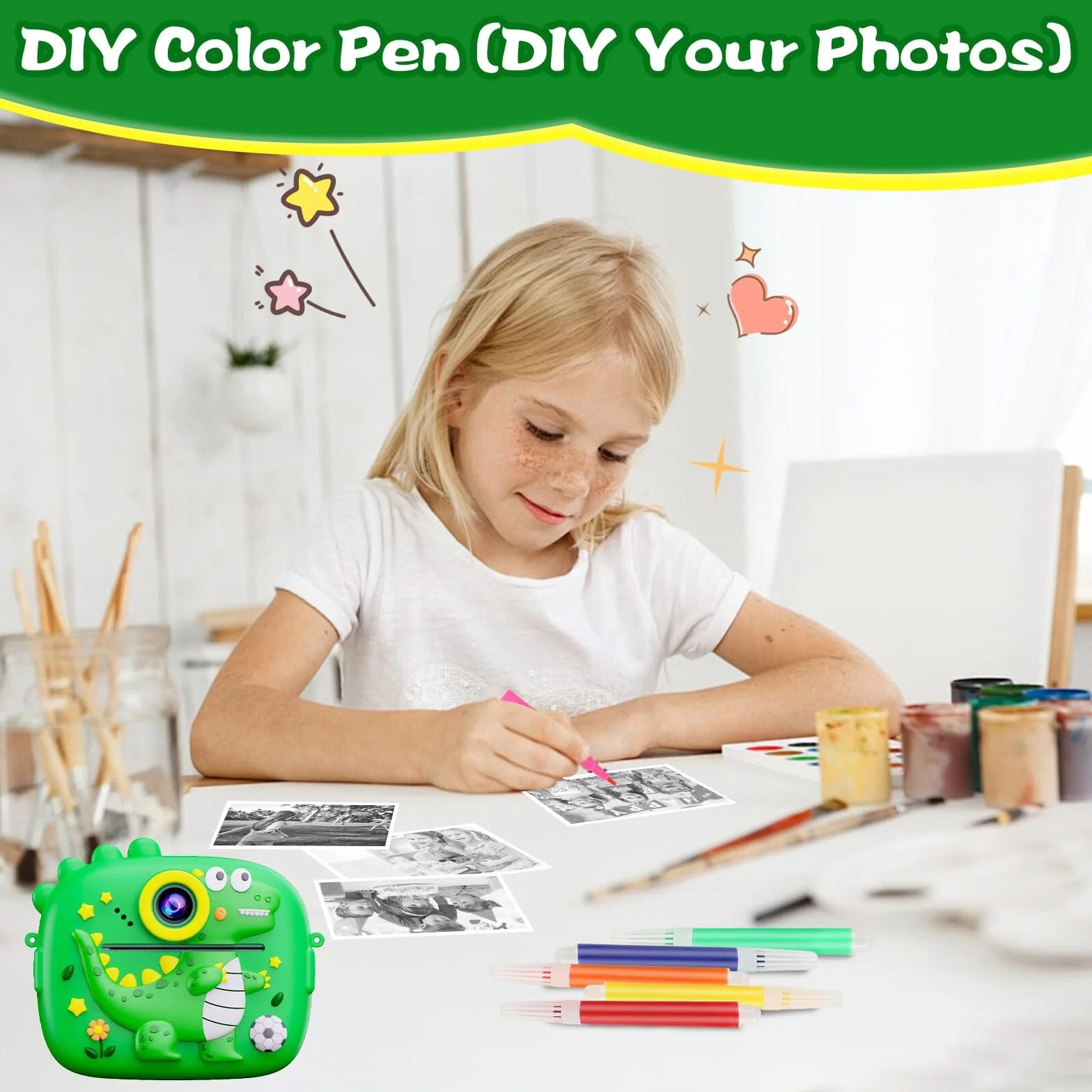 Macchina Fotografica Bambini,2,4 Pollici Macchina Fotografica Istantanea,Macchina Fotografica Bambini Istantanea,con 32GB TF Scheda e Carta Fotografica,per Bambini dai 3 ai 12 Anni Regalo di Natale