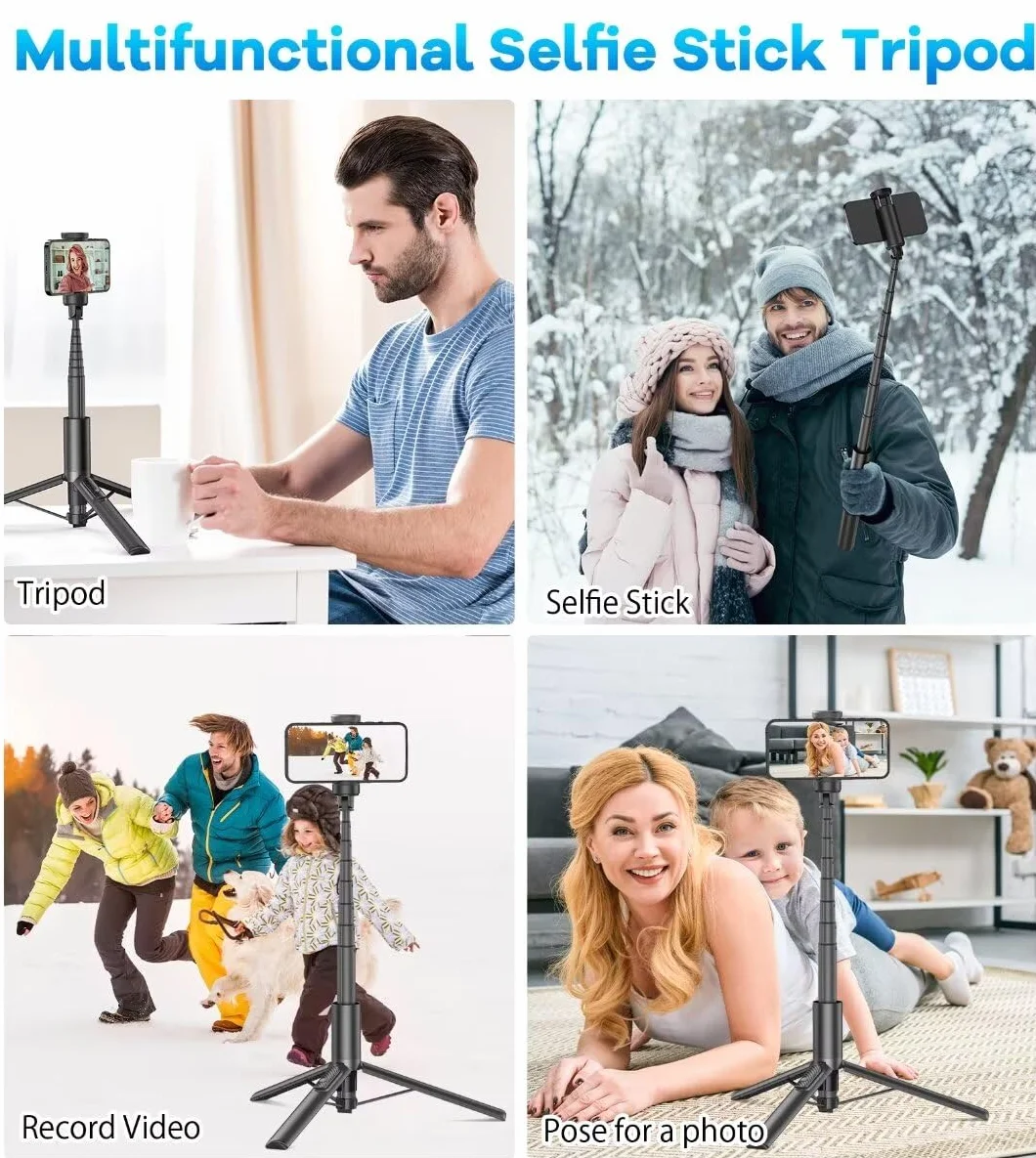 Gahenwo 153cm Treppiede Smartphone Bastone Selfie,Cavalletto per smartphone con Telecomando Wireless e Supporto per Telefono Rotante a 360 gradi, compatibile con smartphone da 4''-7'' pollici