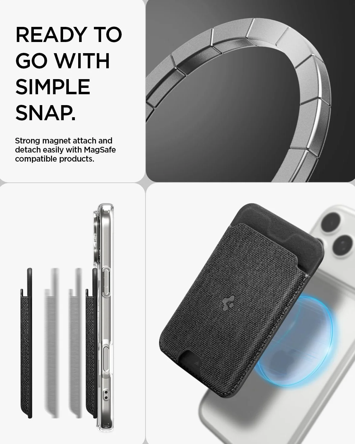 Spigen Urban Fit MagFit Portafoglio (5 carte) Magsafe Wallet Magnetico Portacarte Compatibile con iPhone 17/16/15/14/13/12 Modelle, Accessori MagSafe - Nero