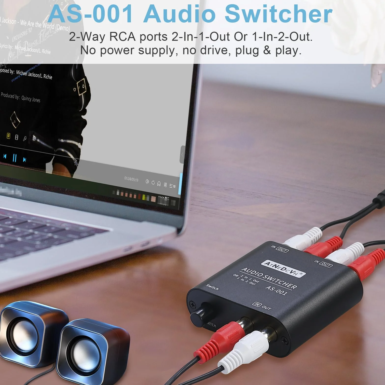 2 porti 1 ingresso 2 uscita / 2 ingresso 1 uscita commutatore audio bidirezionale compatibile per RCA 3,5mm porte, stereo a 2 vie canale L/R altoparlante cuffie selettore audio splitter box