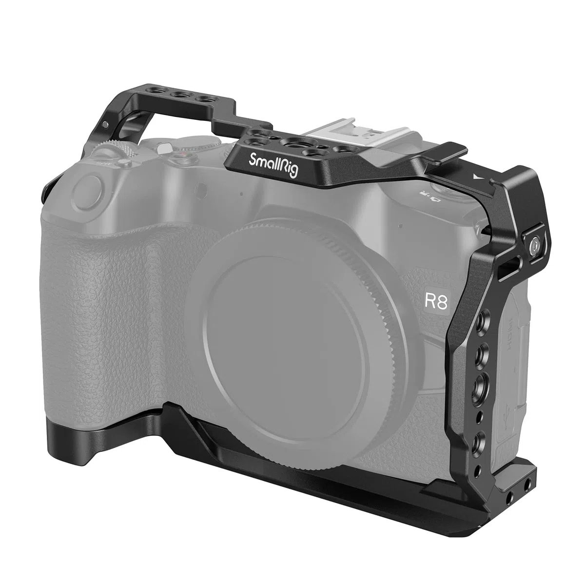 SMALLRIG Cage per Canon R8, Camera Cage con Fori Filettati da 1/4"-20, Fori di Posizionamento da 3/8"-16 per ARRI, Cold Shoe Integrato, Porta QD e Guida NATO - 4212