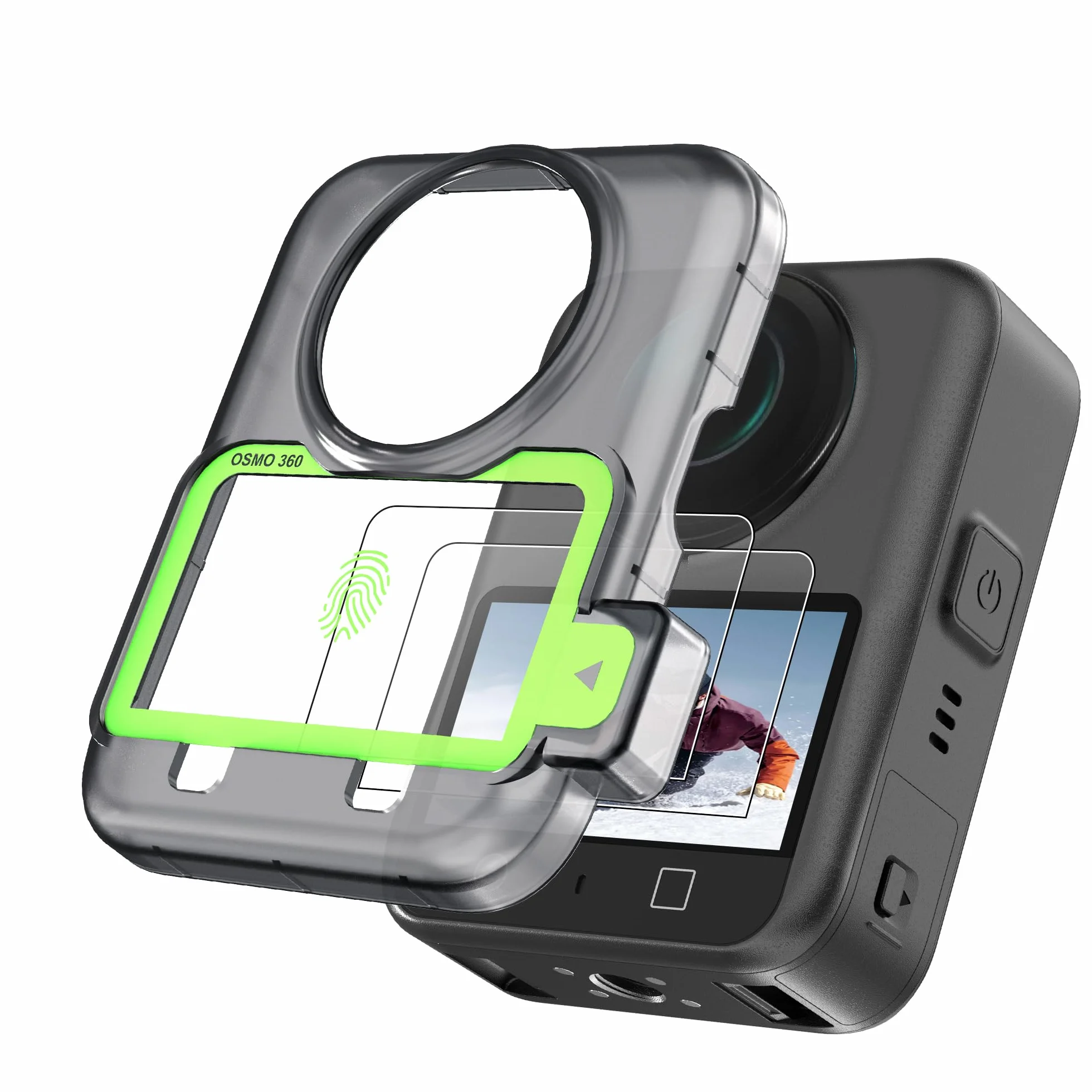CYNOVA OSMO 360 - Pellicola protettiva per display per DJI OSMO 360, con kit di calibrazione per auto, in vetro temperato durezza 9H, per protezione DJI OSMO 360, OSMO 360, set di accessori (2 pezzi)