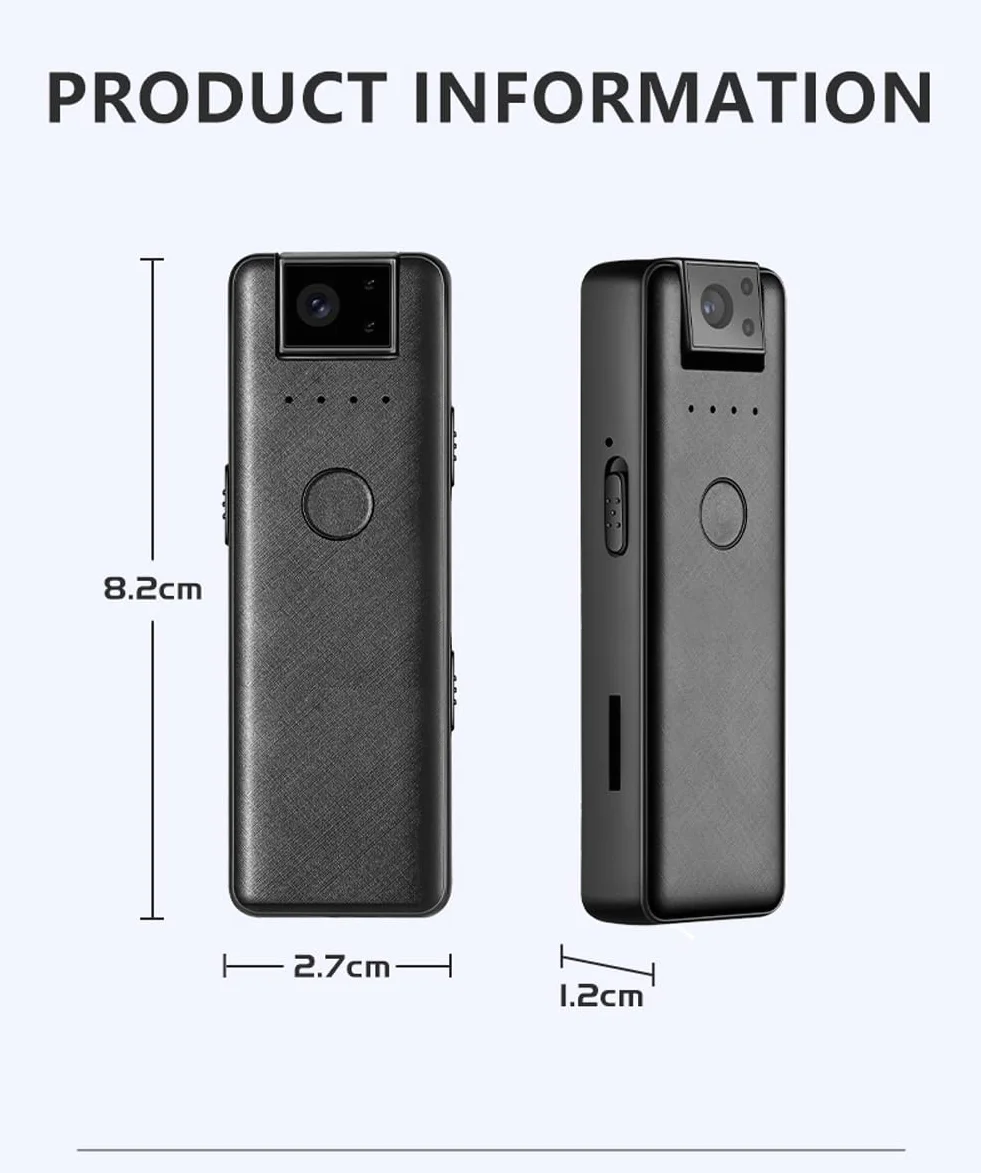 Mini Portatile Body Telecamera – Full HD 1080P Cam - Registrazione Audio Lossless 256Kbps - Visualizzazione Del Livello Della Batteria - Registratori Magnetici/Clip-on - Ricarica Rapida Type-C