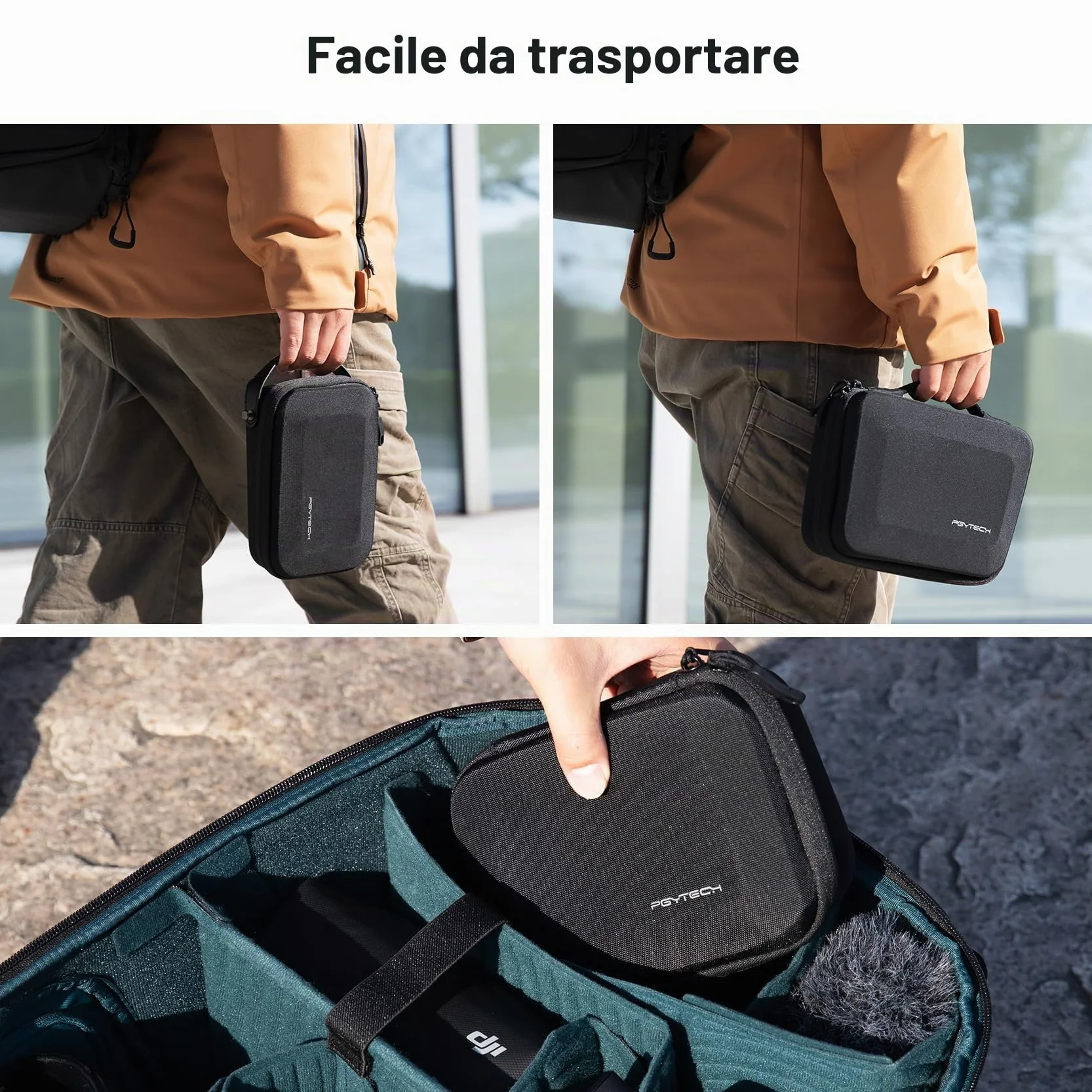 PGYTECH Fotocamera Custodia Portaoggetti Borsa a Mano per DJI OSMO 360/Action 6/Pocket 4/3/Mobile 3, per Gopro 13, per DJI FPV Batteria Maniglia Borsa, per Insta360 Ace Pro 2/X5