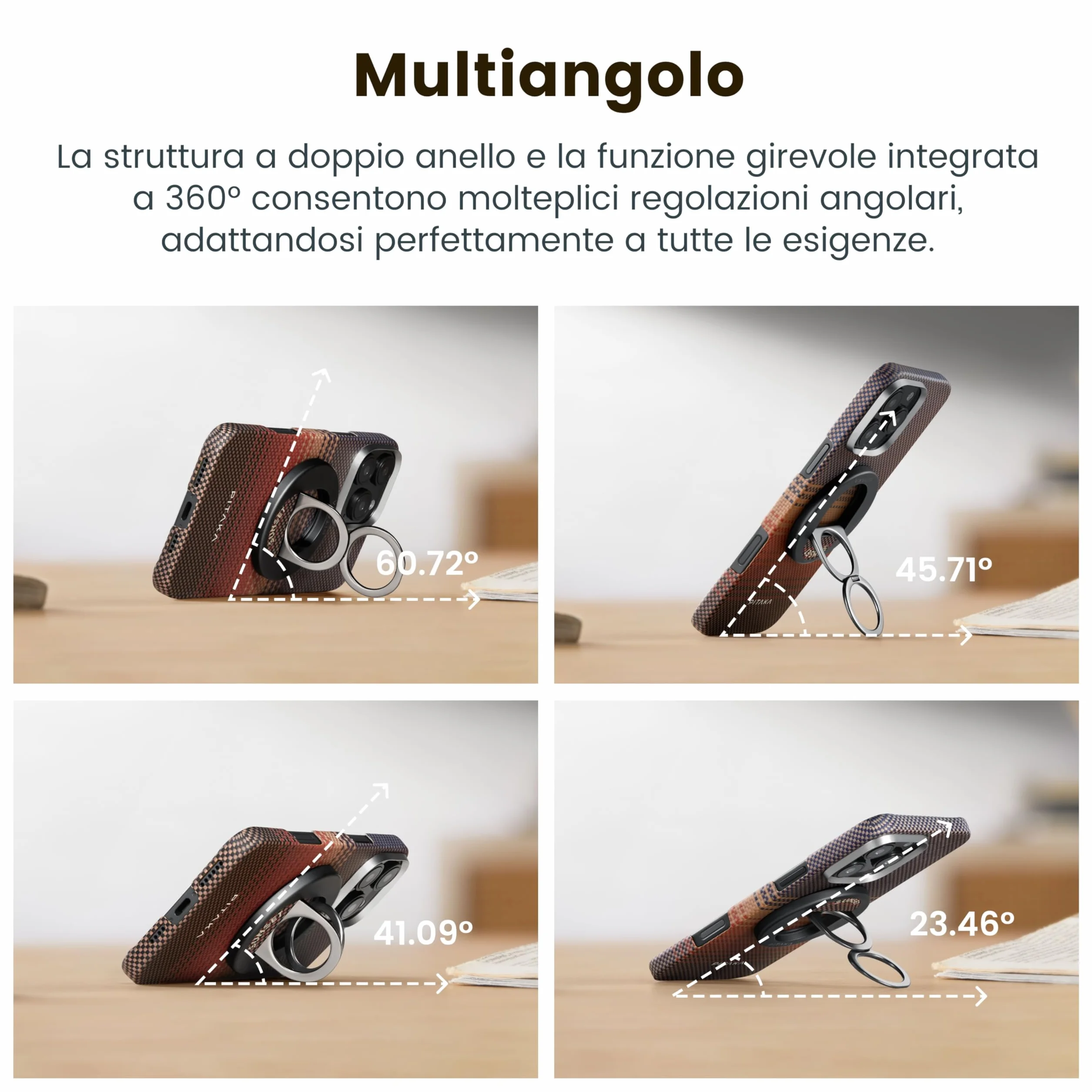 PITAKA Anello Magnetico Gancio Per Cellulare compatibile con il iPhone 16/15/14/13/12, Regolazione Supporto per Telefono compatibile con Magsafe, Leggero Impugnatura Stand [MagEZ Grip 3] Nero/Grigio