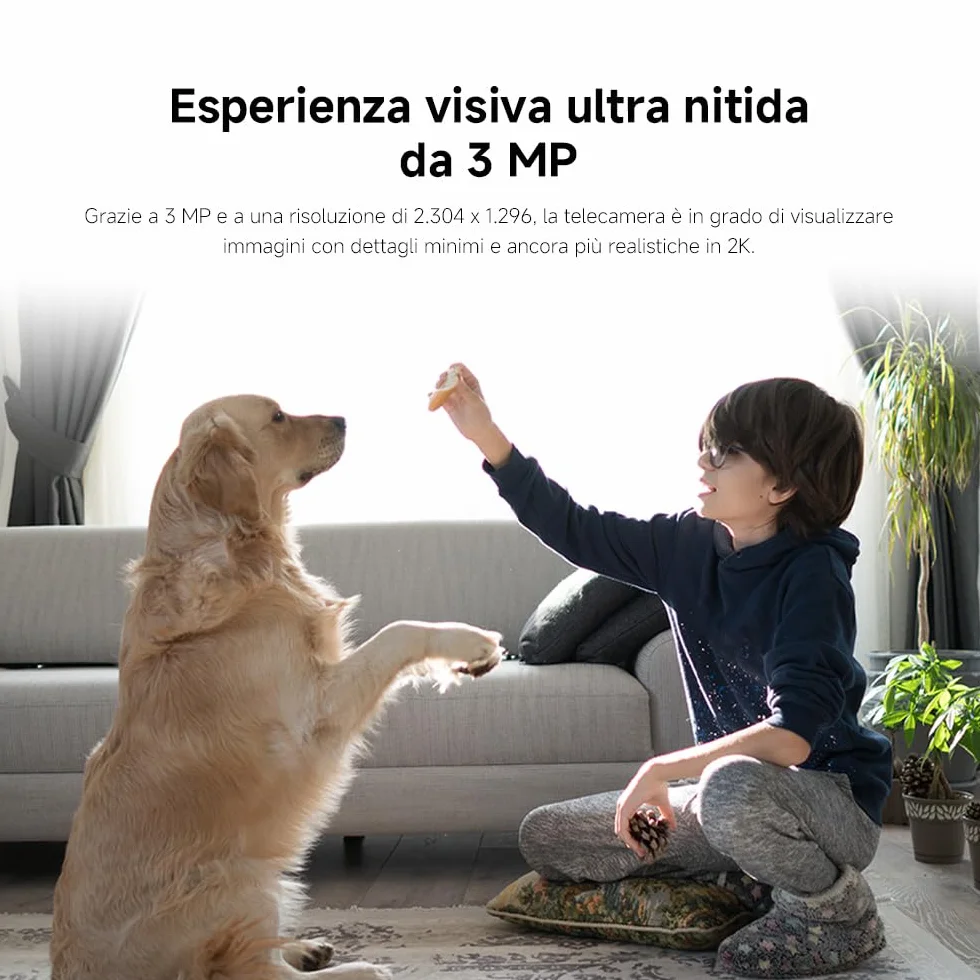XIAOMI Smart Camera C301 (Videocamera di sorveglianza), risoluzione 2K, protezione privacy, visione notturna a colori, visione completa a 360°, rilvamento delle persone, audio bi-direzionale