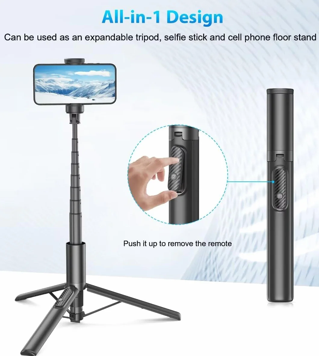 Gahenwo 153cm Treppiede Smartphone Bastone Selfie,Cavalletto per smartphone con Telecomando Wireless e Supporto per Telefono Rotante a 360 gradi, compatibile con smartphone da 4''-7'' pollici
