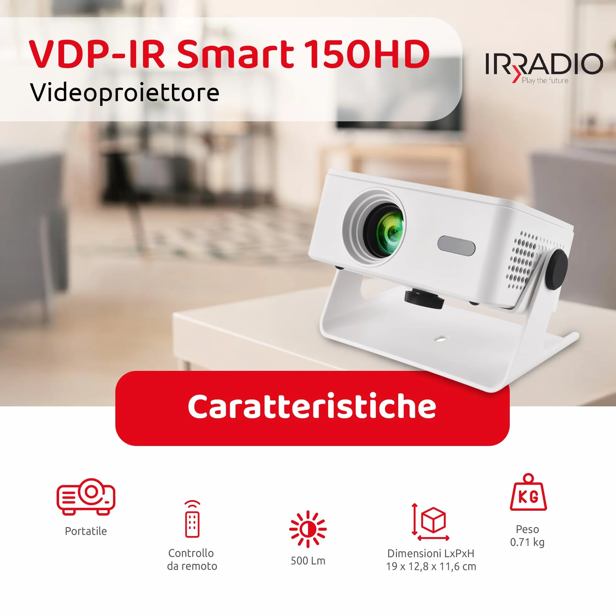 IRRADIO Videoproiettore Smart Full HD 150 ANSI Lumen | Mini Videoproiettore 4K Supporto Full HD 1080P con Android 13 e Auto Focus - Accesso diretto all'App Streaming e WiFi Dual Band