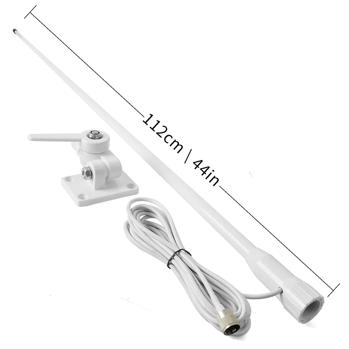 UAYESOK VHF Antena de radio marina impermeable de fibra de vidrio 1.1M Antena con 7m RG-58 Cable PL259 / Soporte de base ajustable para barco, Coche, ATV UTV (Blanco)