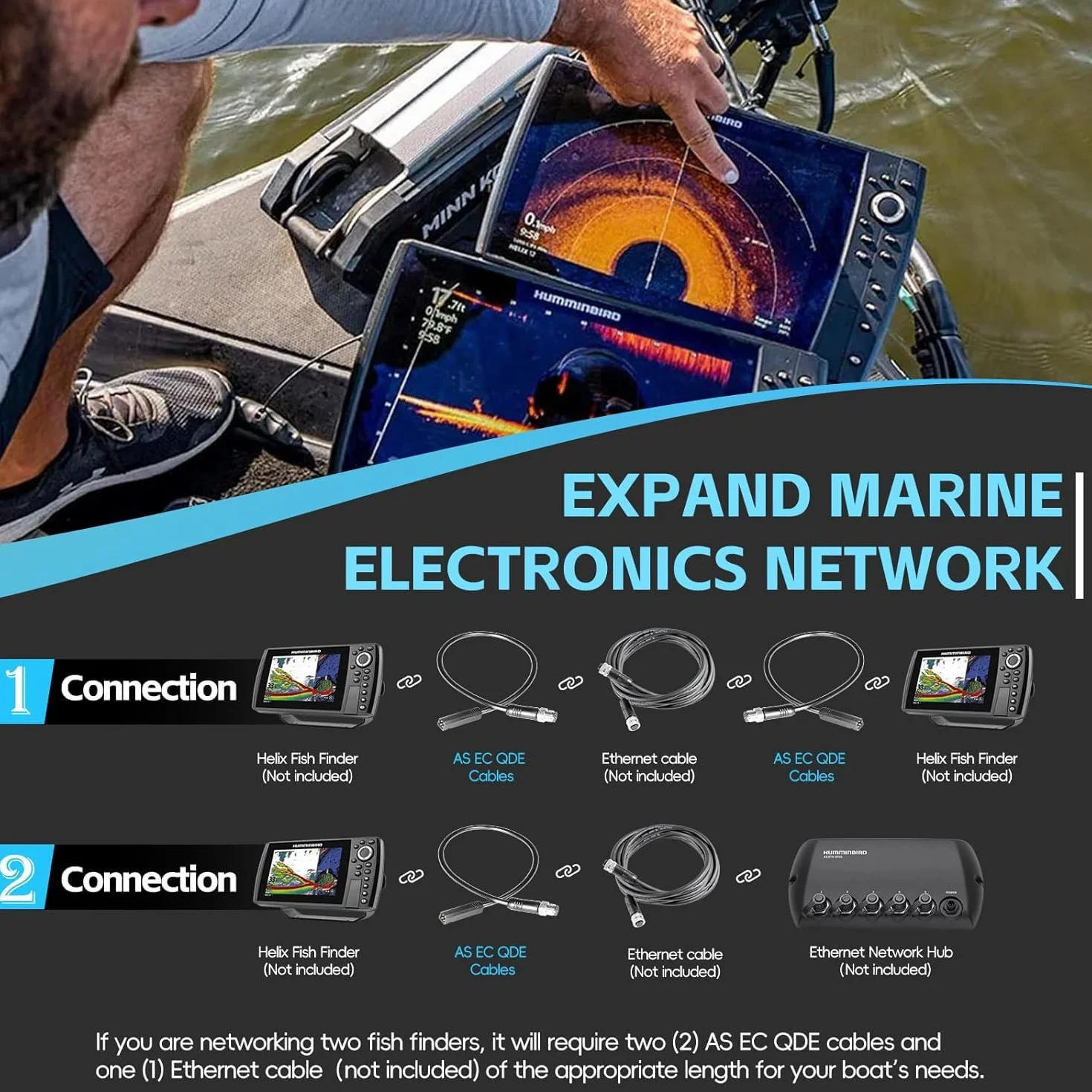 720074-12 (720074-1) AS EC QDE Cavo adattatore Ethernet per Fishfinder Humminbird – Cavo di rete robusto per HELIX 7-15 & SOLIX G2N/G3N/G4N, i-Pilot Link, One-Boat Network e Mega Live Imaging (wasse