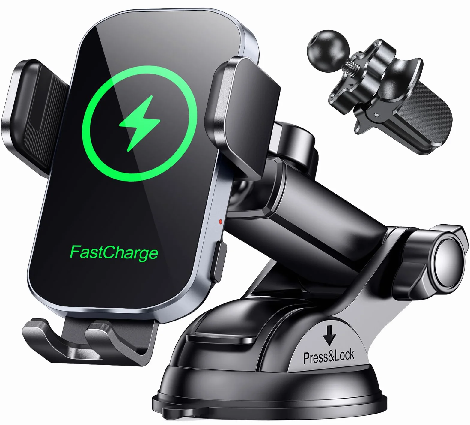 Glangeh 15W Caricatore Wireless Auto, [Ventosa+Clip+QC3.0] Automatico-Bloccaggio Ricarica Wireless Auto, Porta Cellulare Veicolo Ricarica Senza Fili Compatibile con iPhone 17 Pro Max/17 Plus/16 Pro/15