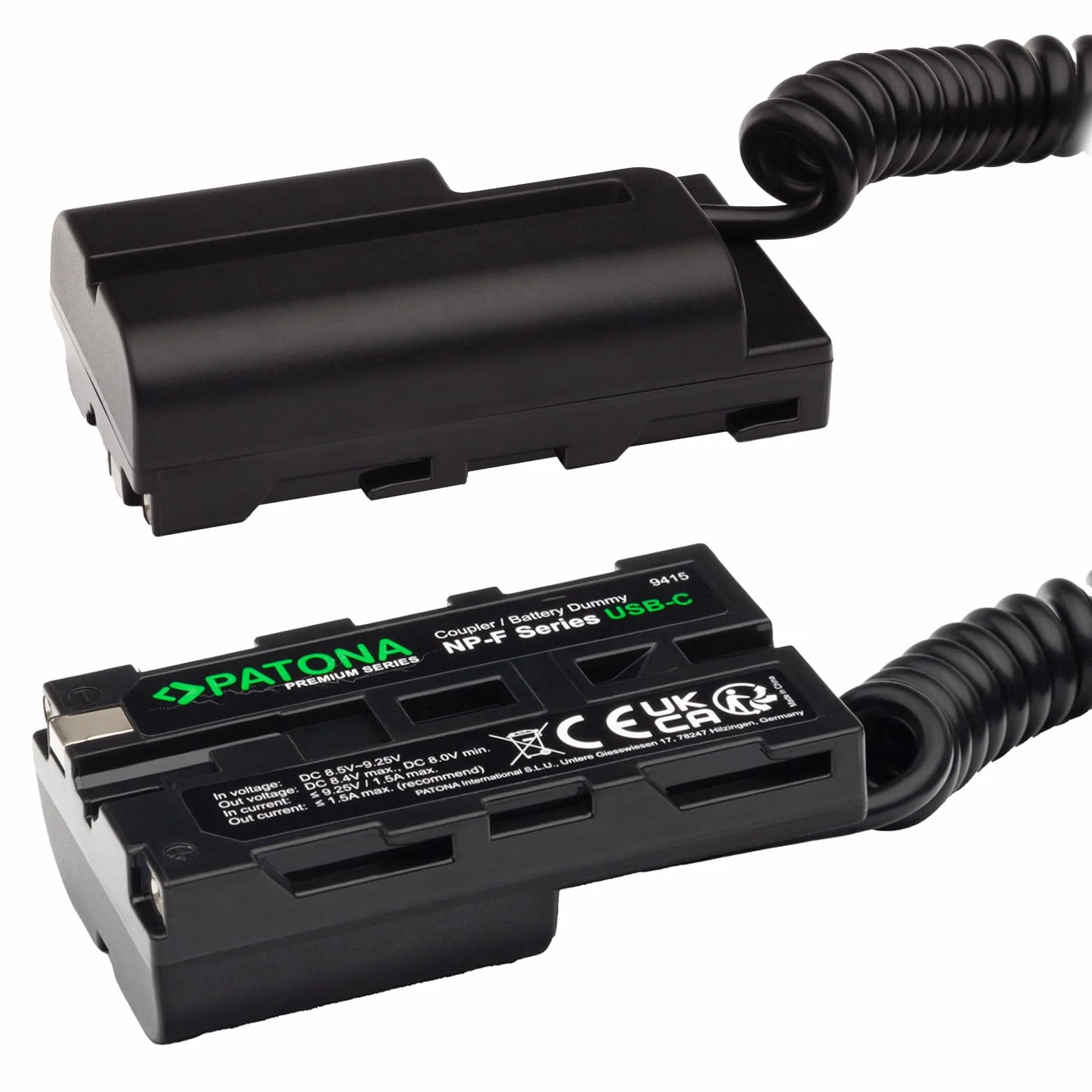 PATONA NP-F NP-F550 NP-F750 NP-F960 NP-F970 NP-FM500 USB-C Dummy Batteria USB-C Premium adattatore caricatore alimentatore per monitor fotocamera LED luci video (9415)