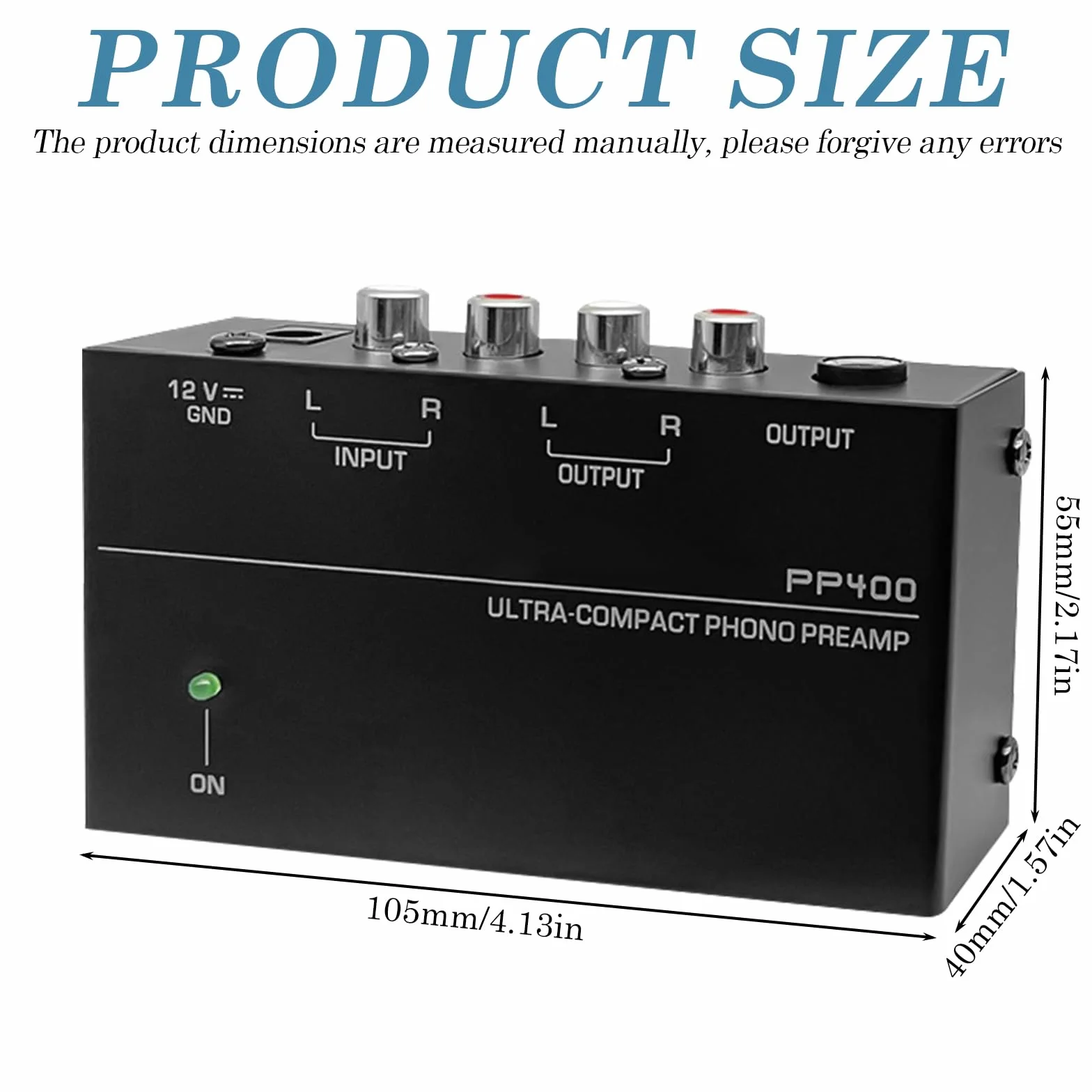 Preamplificatore Phono MM, Ingresso e Uscita RCA, Alimentazione DC 12V