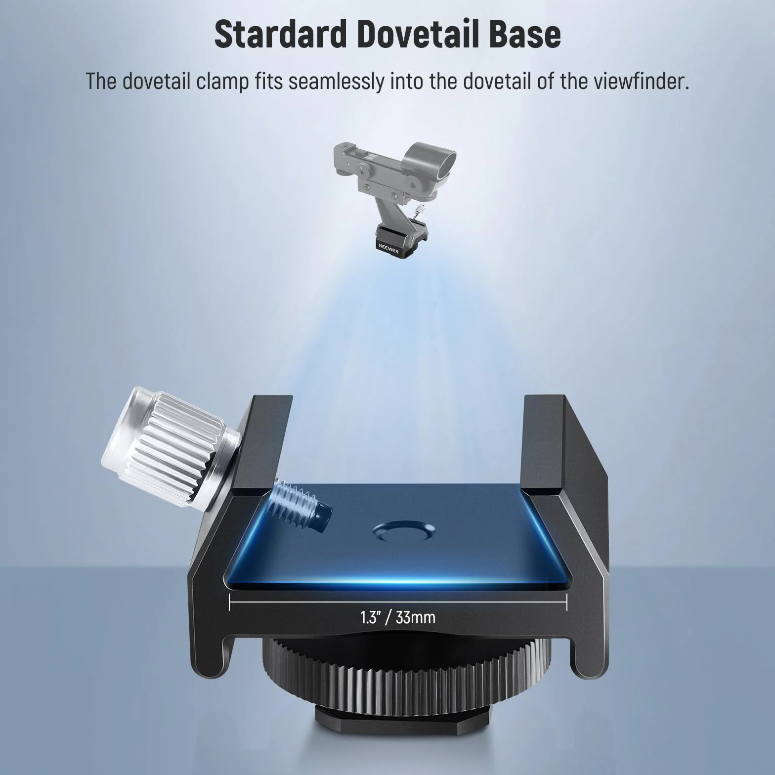 NEEWER Adattatore di Montaggio per Cercatore di Telescopi in Metallo con Cold Shoe e Filettatura 1/4" per Attacco Hot Shoe, Base a Coda di Rondine Standard da 33mm per Astrofotografia di Cielo, LS-T16