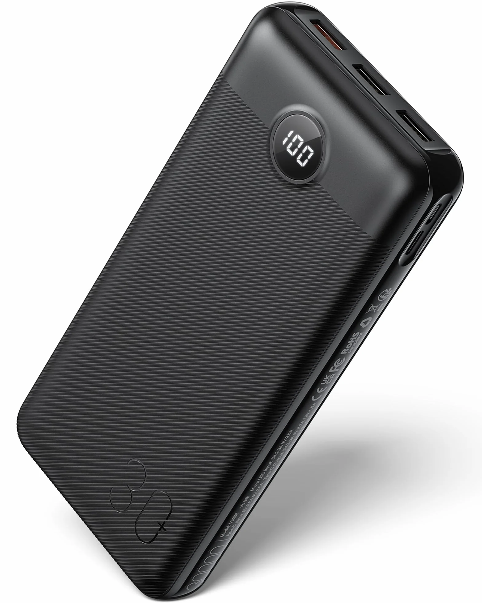 VEGER Power Bank 30000mAh, PD 20W QC 3.0 Ricarica Rapida Caricatore Portatile, 4 Uscite e 2 Ingressi con LED Display Digitale Batteria Esterna Compatibile con iPhone/Samsung/Huawei/iPad (Nero)