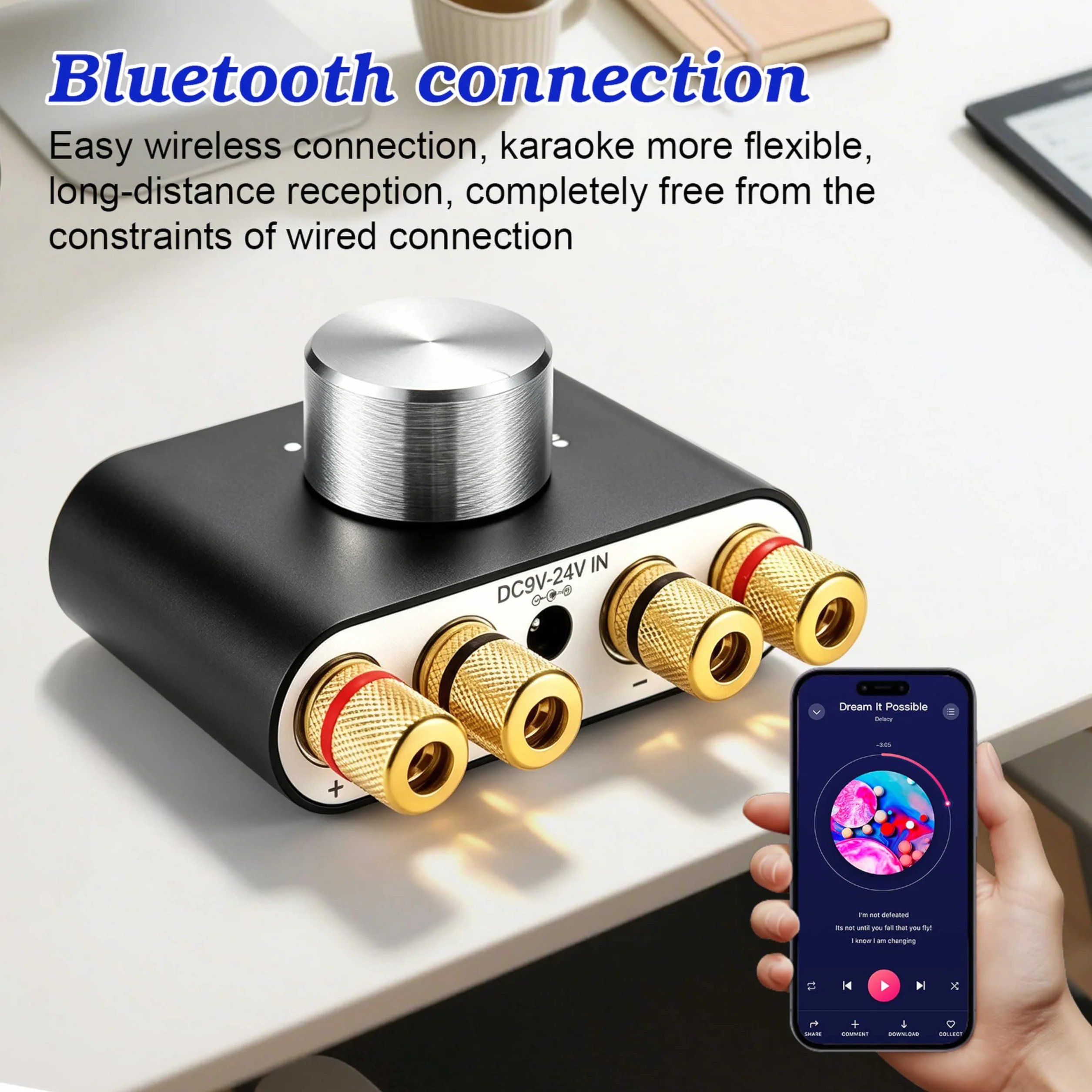 Mini amplificatore Bluetooth, 50 W × 2 HiFi Stereo Amplificatore, amplificatore digitale con alimentatore di rete per sistema audio di casa e ufficio, altoparlante