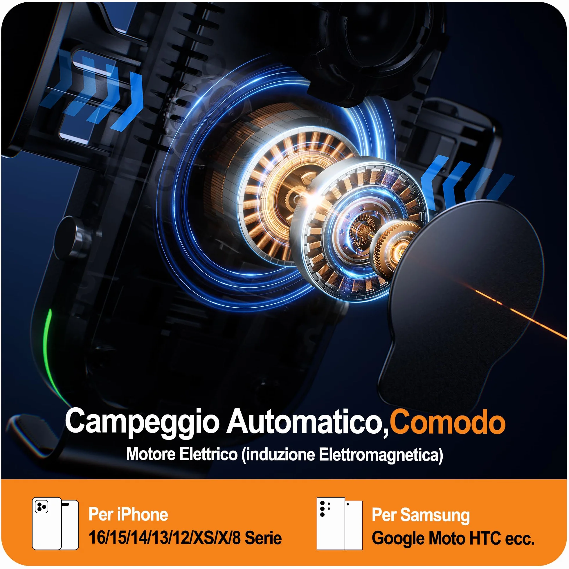 Auckly Qi 15W Caricatore Wireless Auto,Auto-Bloccaggio Supporto Telefono Auto, Ricarica Wireless Auto per iPhone 13/14/12 Pro Max Mini Plus 11/Pro/Xs,Supporto Smartphone per Galaxy S22/S20/S9 e Altri