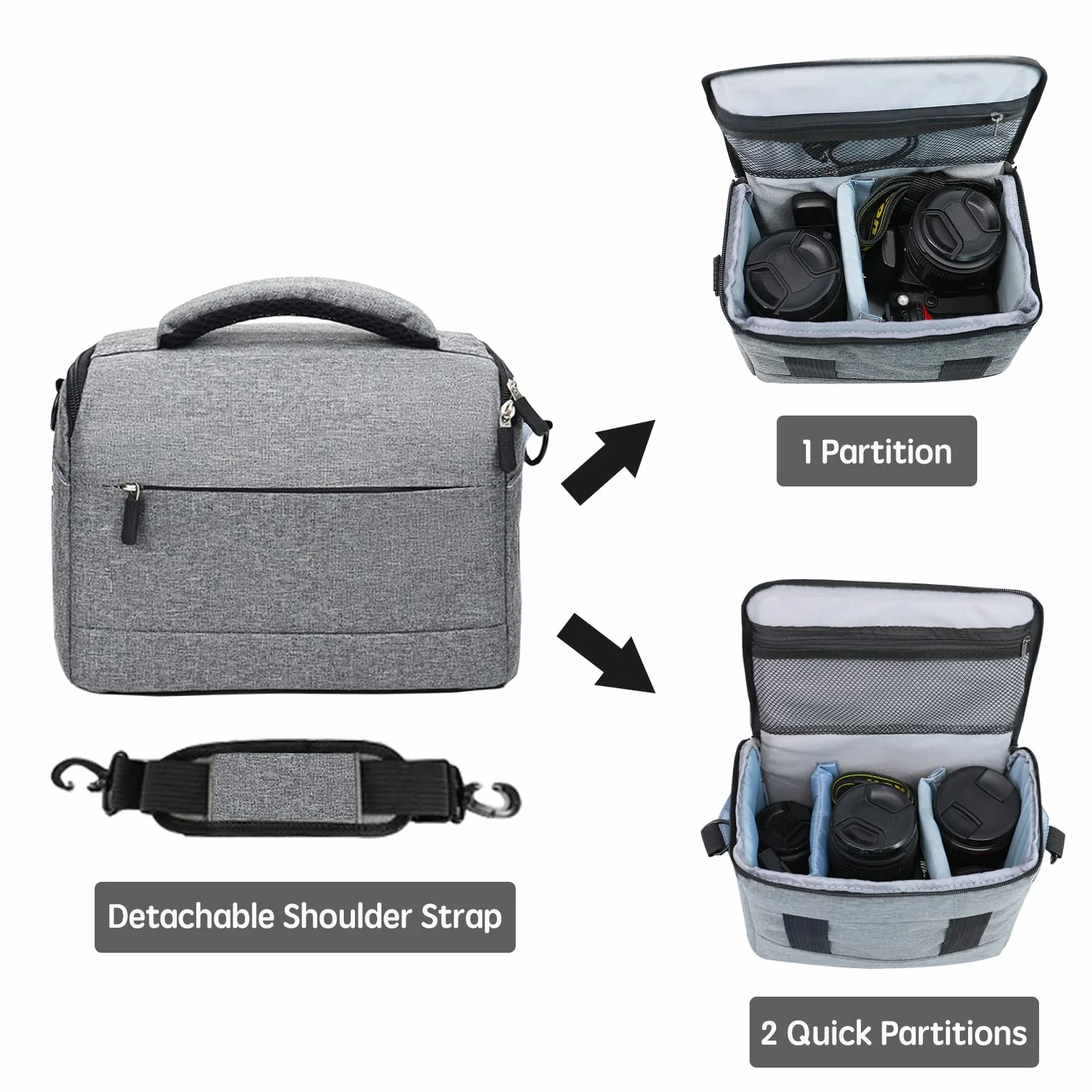 Borsa Fotografica 26 x 19 x 15 cm Custodia Macchina Reflex Videocamera Impermeabile Antiurto Slr Bag con Tracolla Regolabile e Parapioggia per Dslr Digitale Camera, Grigio