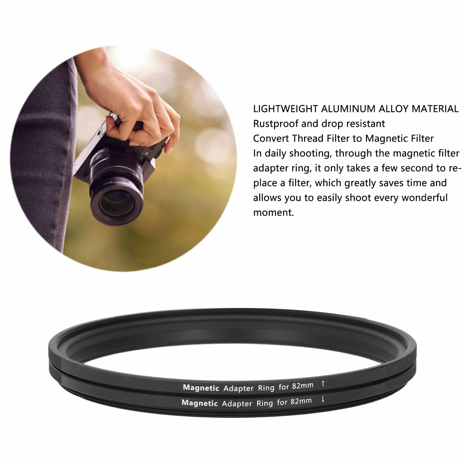 Kit Anello Adattatore Magnetico, Adattatore Anello da 82 Mm per Filtro e Adattatore Anello da 82 Mm per Obiettivo, Filtro su Magnetico