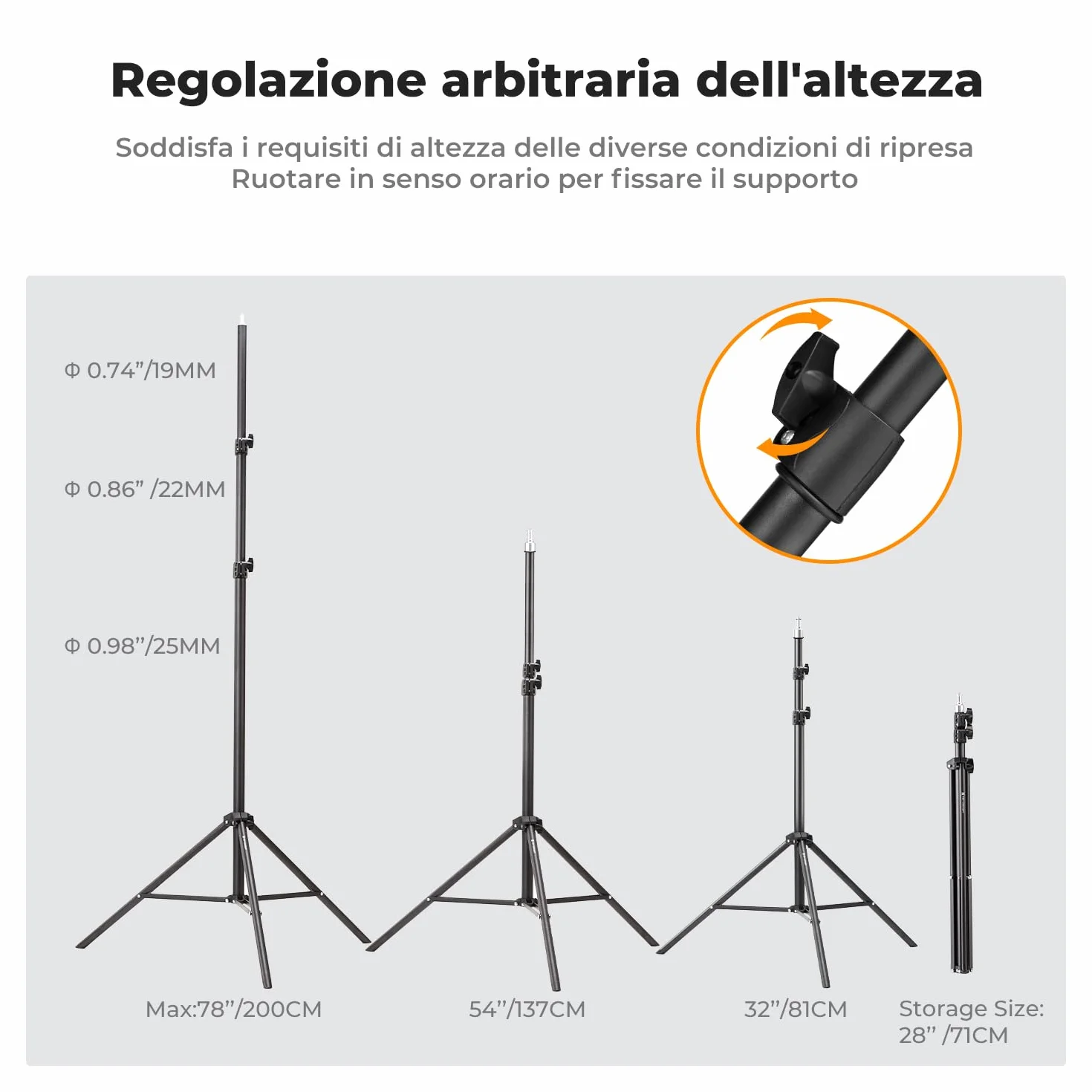 K&F CONCEPT Treppiede per fotografia, 2 m, portatile, estensibile, per foto e video, con vite da 1/4" per illuminazione, luce stroboscopica, webcam, fotocamere, softbox, con custodia