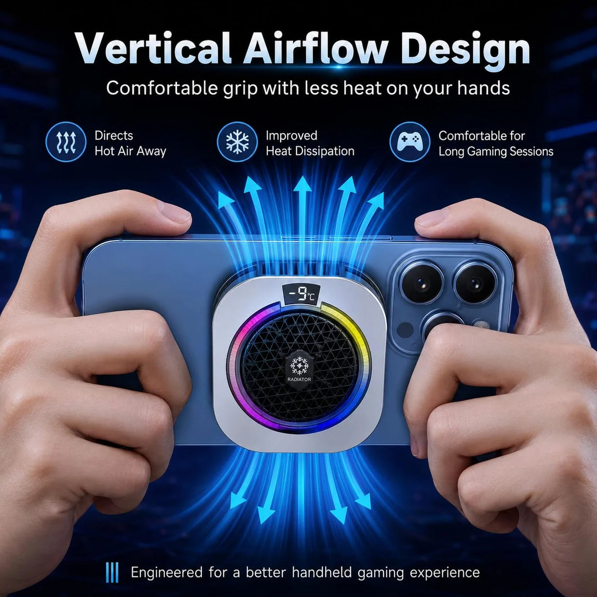 auvstar Raffreddatore Telefono,Phone Cooler RGB,Ventola Raffreddamento elefono Portatile RGB,Raffredda Telefono Leggero e Silenzioso,Adatto per Giochi/Live Streaming (Argento)