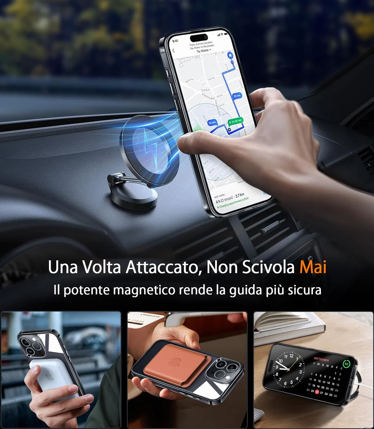 360° Girevole Supporto Magnetica Cover per iPhone 16 Pro [Stabile CD Anello Supporto per MagSafe] [N.1 Potenza Magnetica & Protezione Militare] Custodia Protettiva Antiurto Sottile, Nero