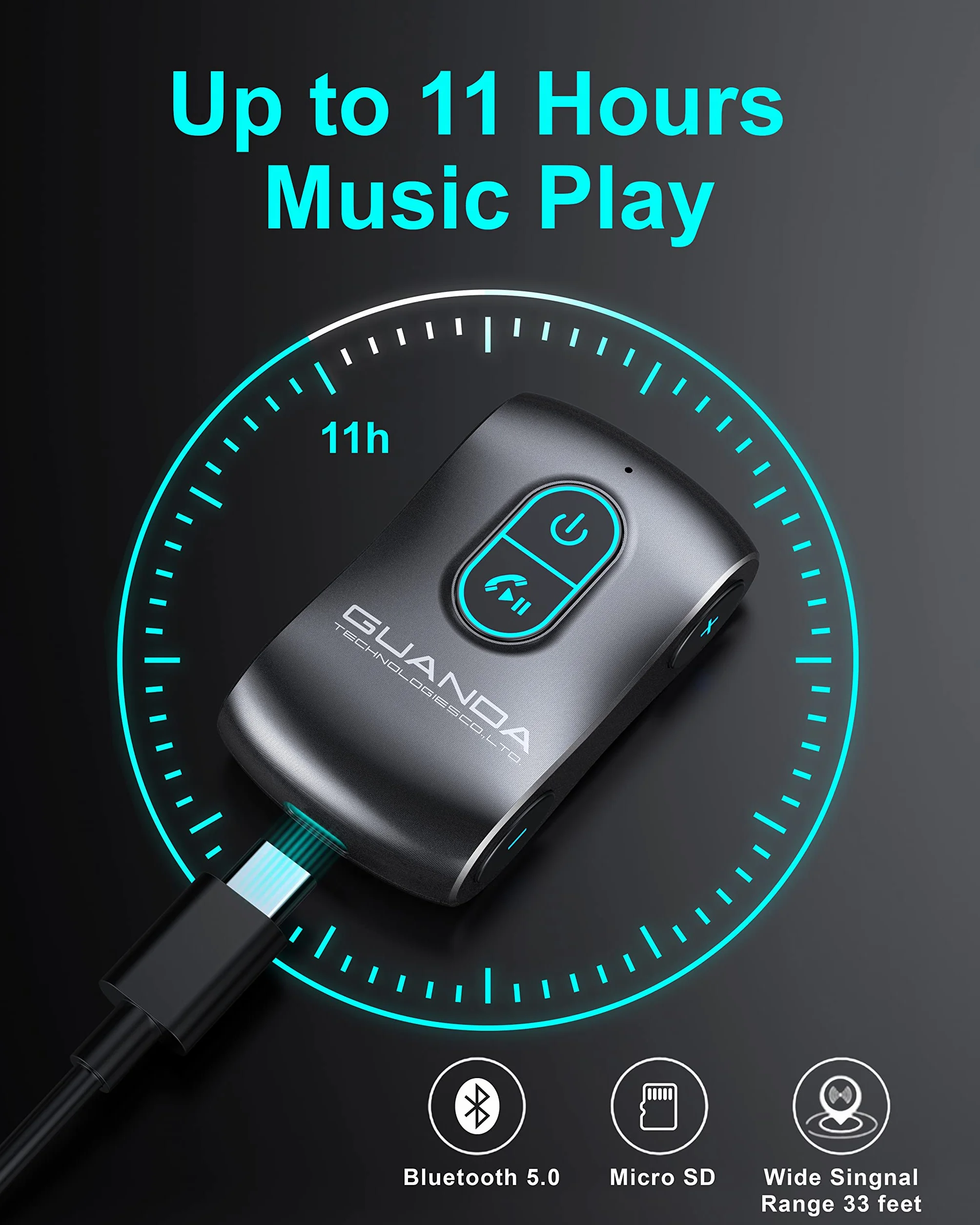 Ricevitore Bluetooth 5.0, adattatore Bluetooth AUX con cancellazione del rumore per autoradio/PC/TV/Stereo domestico/Cuffie cablate/Altoparlante W Slot per scheda Micro SD S Chiamate in vivavoce