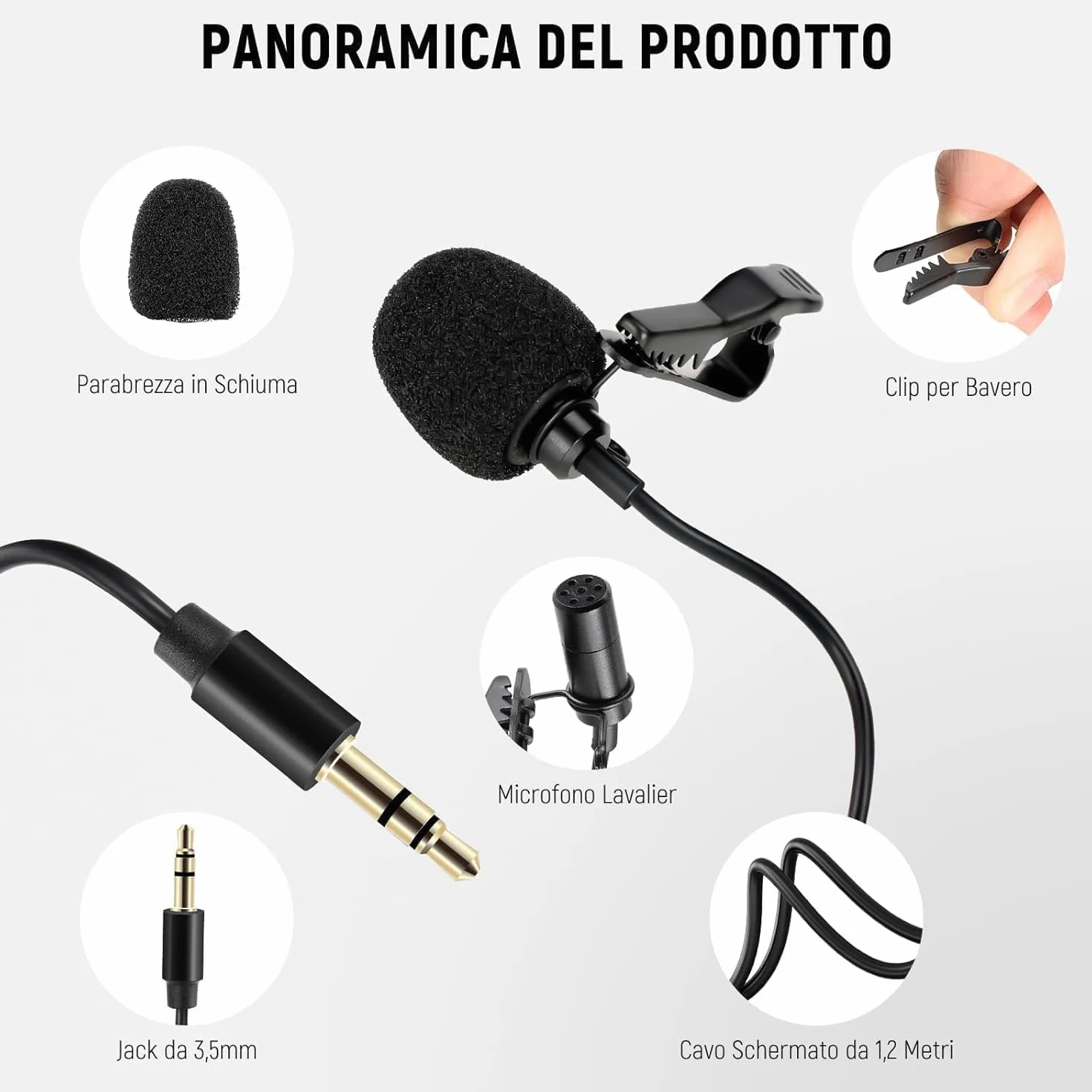NEEWER Confezione da 2 microfoni Lavalier da bavero Compatibile con DJI Rode Wireless GO II Wireless Pro microfono wireless, 3,5 mm TRS omnidirezionale a condensatore cablato con clip per YouTube Live