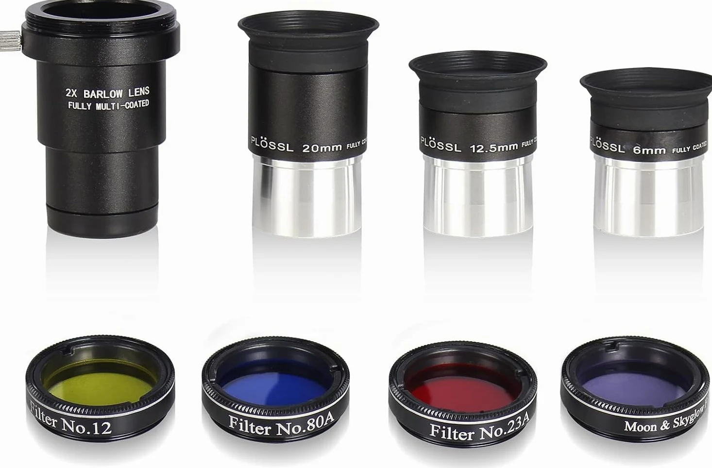 Celticbird Set di accessori per telescopio astronomico – con 3 oculari Plossl, 4 set di filtri, una lente Barlow 2x (S8-1)